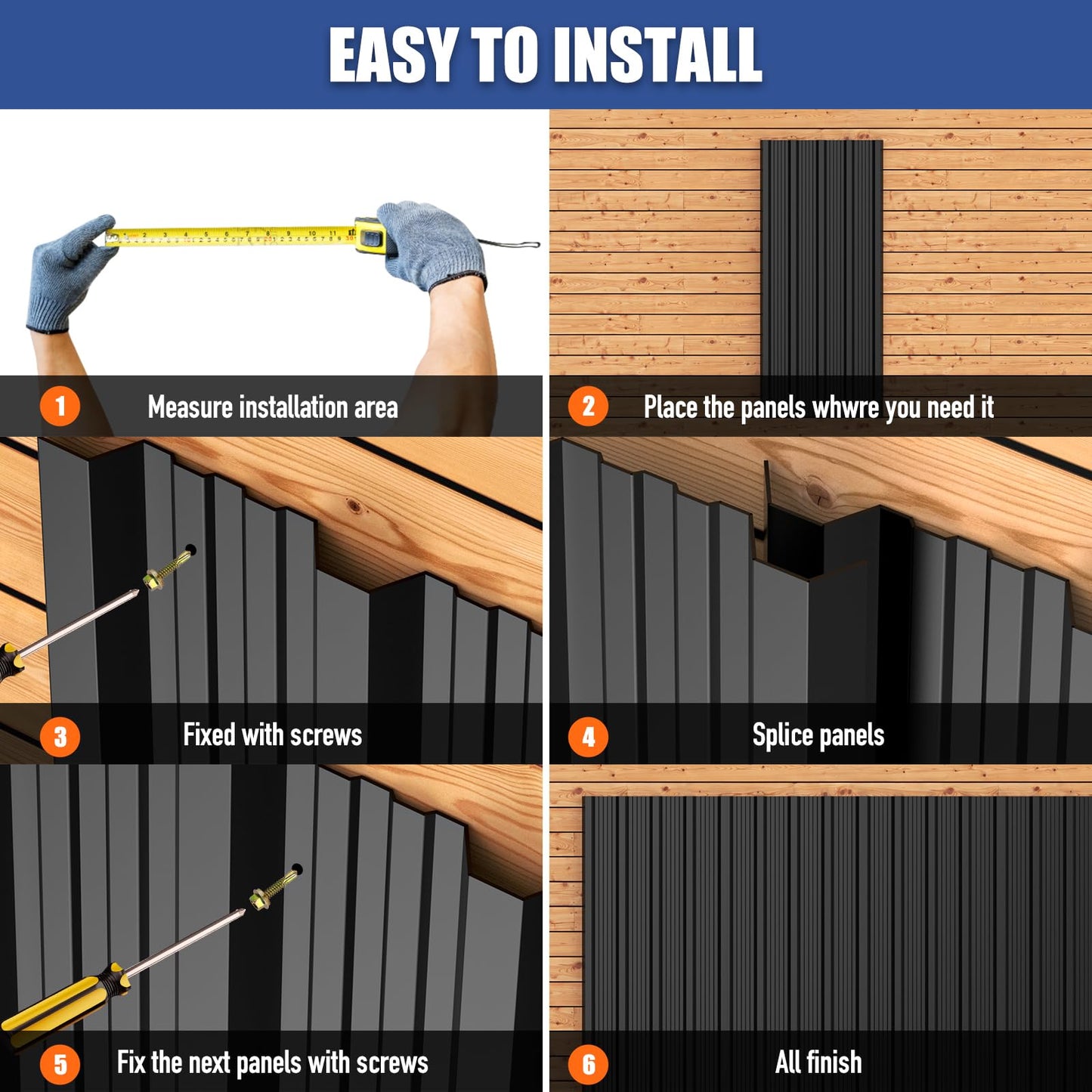 Brakki Metal Roofing Panels 10pcs 52.4 ft², Black Corrugated Galvanized Steel Roof Panels with Screw, Heavy Duty Metal Siding Suitable for Garages Chicken Coop Sheds Stables Patio