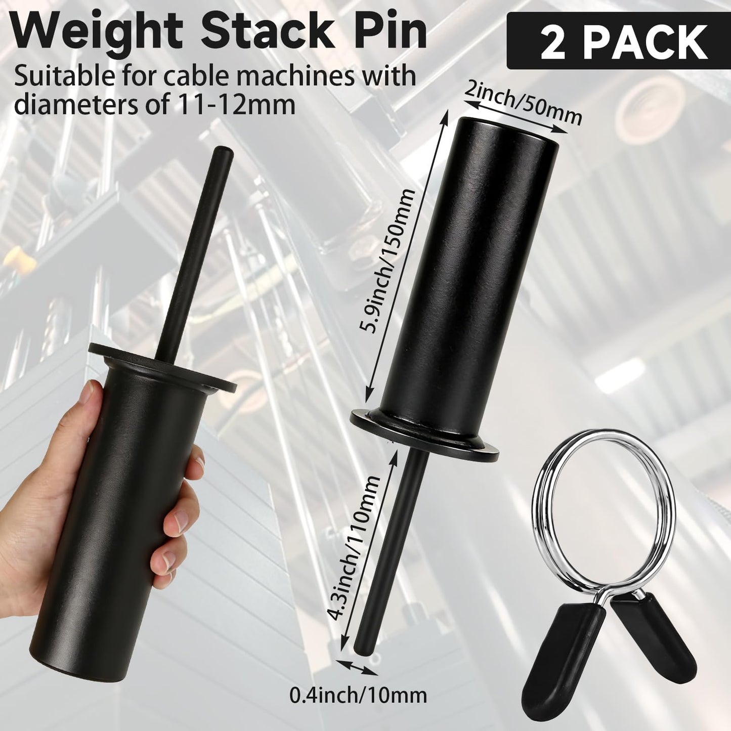 LDHHYH 2 Pack Gym Pin with Spring Clip Collar, Weight Stack Pin Extender, Gym Pins for Weight Stack Machine, Weight Pins for Weight Stack, Strength Training Equipment for Commercial Gym and Home Gym