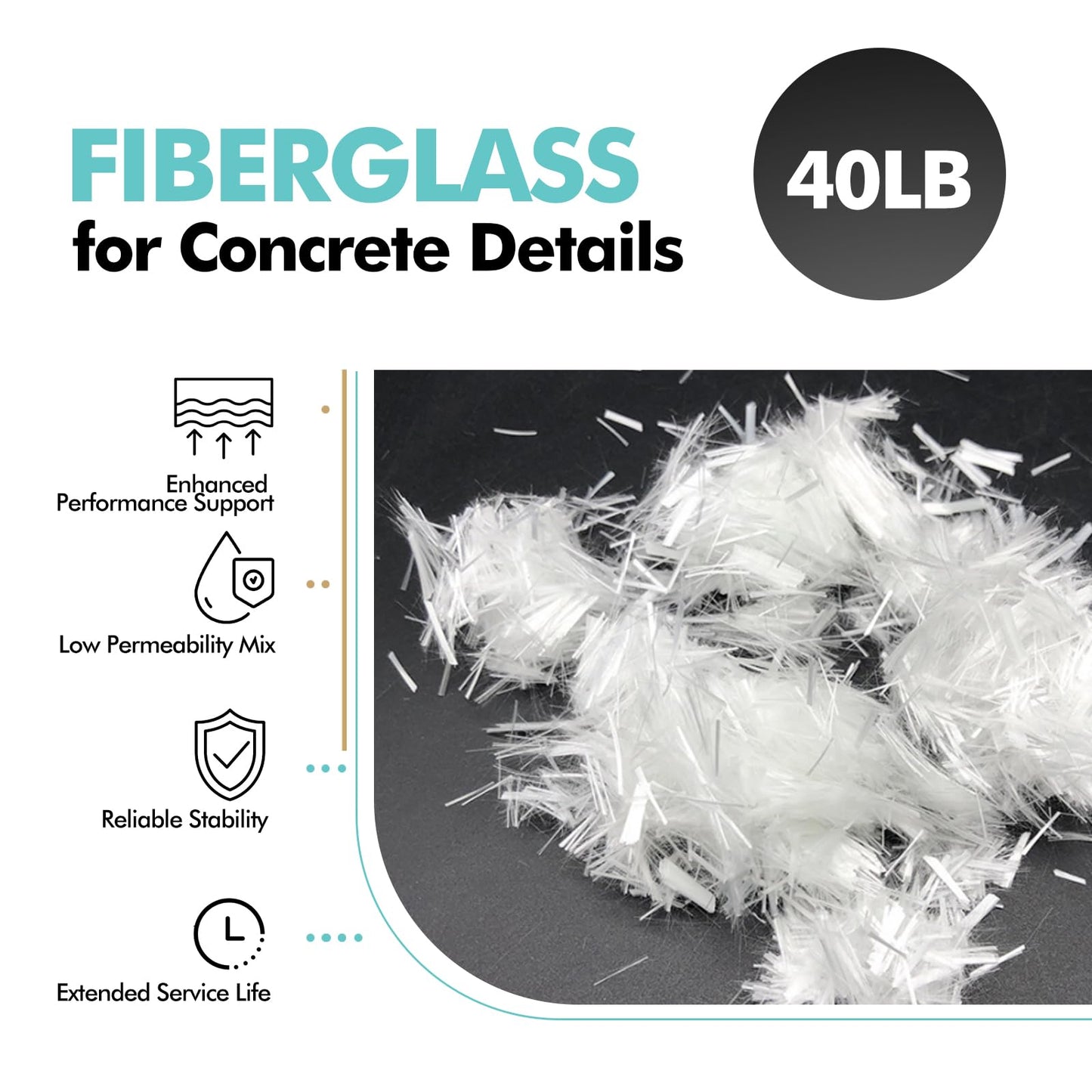 4 pcs 40 Lb 3/4'' (19 mm) Fiberglass for Concrete Cement Mortar Mix, AR Glass Chopped Strand Fiberglass for Reinforcing Concrete Building Walls and Garden Floors