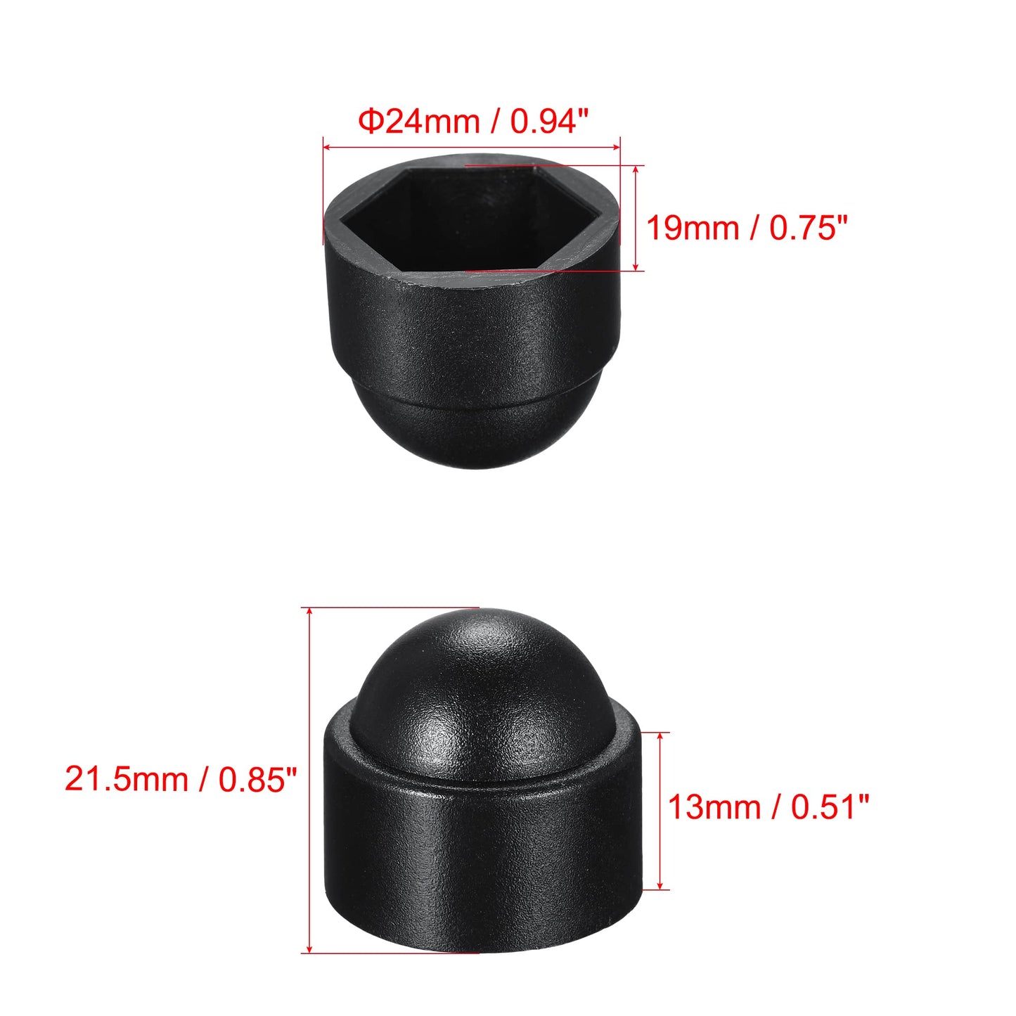 uxcell Plastic Dome Nut Protection Cap Covers, M12x19mm Nut Cover Black 50pcs