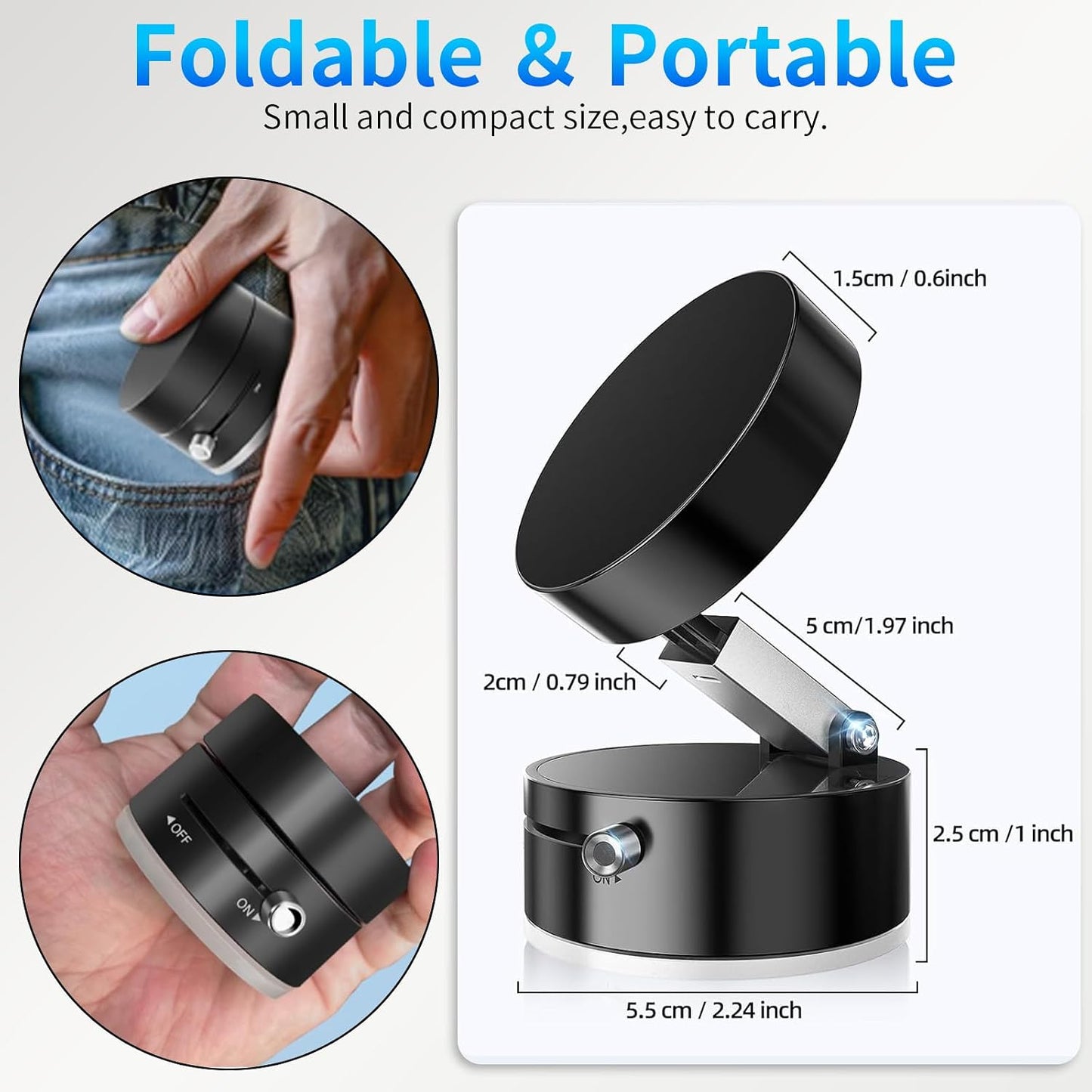 Belcompany 16/15/14/13/12 Vacuum Magnetic Suction Phone Holder, Car Suction Cup Phone Mount Stand, Foldable