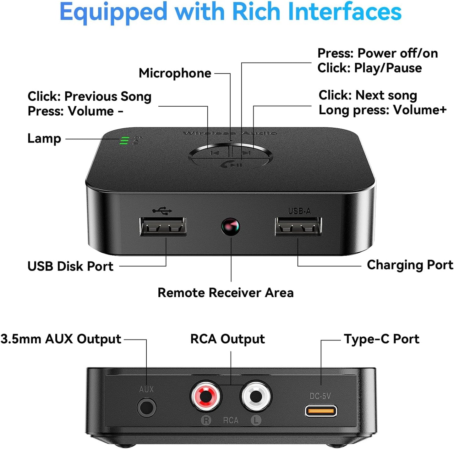 MOREGAX M2R 5.4 Bluetooth Receiver for RCA Adapter for Stereo/Speaker/Wired Speaker/Home Audio Music Streaming Stereo