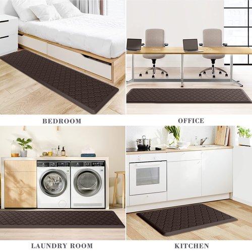 Kitchen Mat [2 PCS] Cushioned Anti-Fatigue Floor Mat Water Resistant Non-Skid Kitchen Mats and Rugs Ergonomic Comfort Foam Kitchen Rugs Standing Mat for Floor Office Sink Chocolate,17.3"x28"+17.3"x60"
