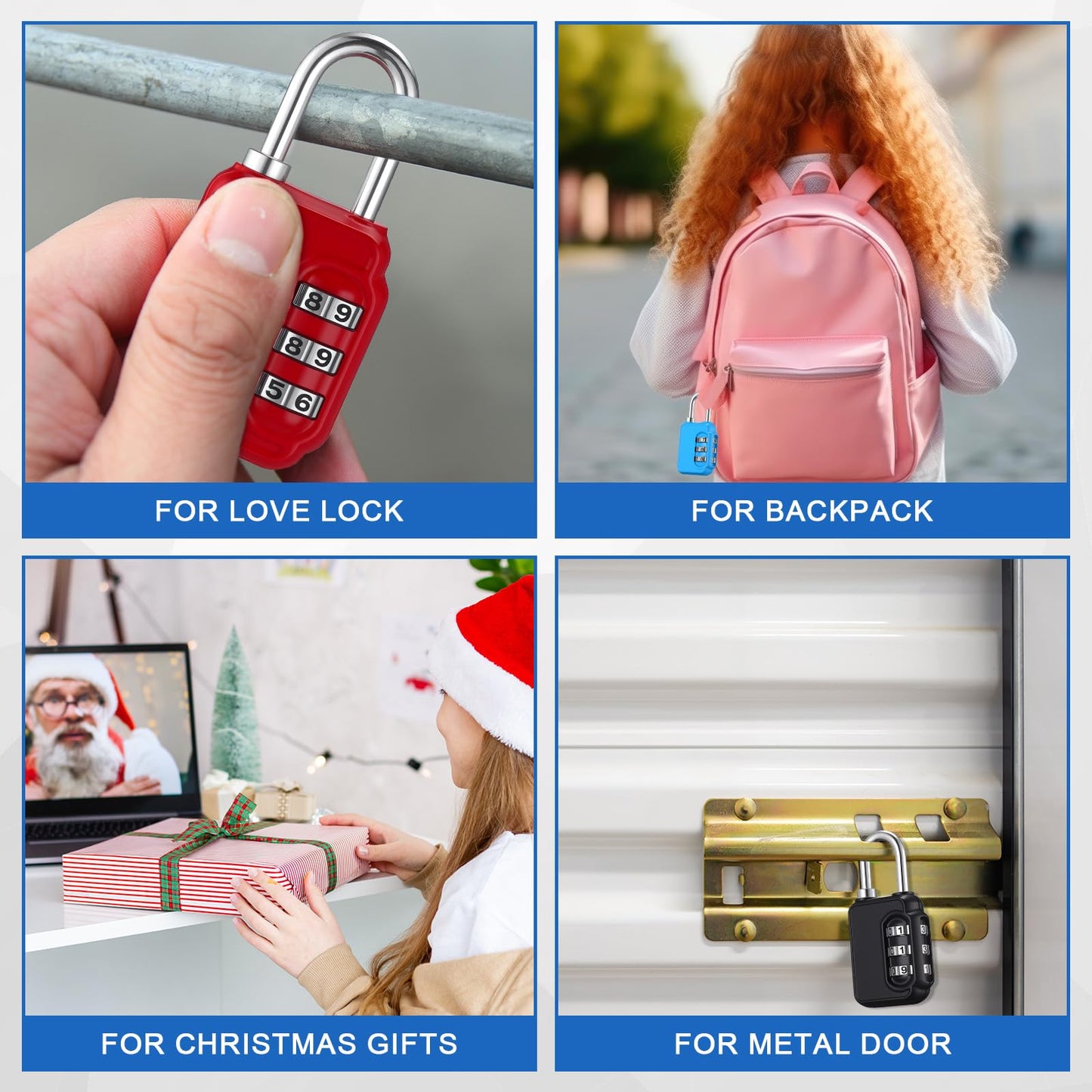Otoolling 16 Pack Combination Lock 3 Digit Padlock Keyless Outdoor Waterproof Padlock Resettable Luggage Locks for Luggage Baggage Cabinets Gate Case Travel Gym School Fence Alloy Steel Shackle