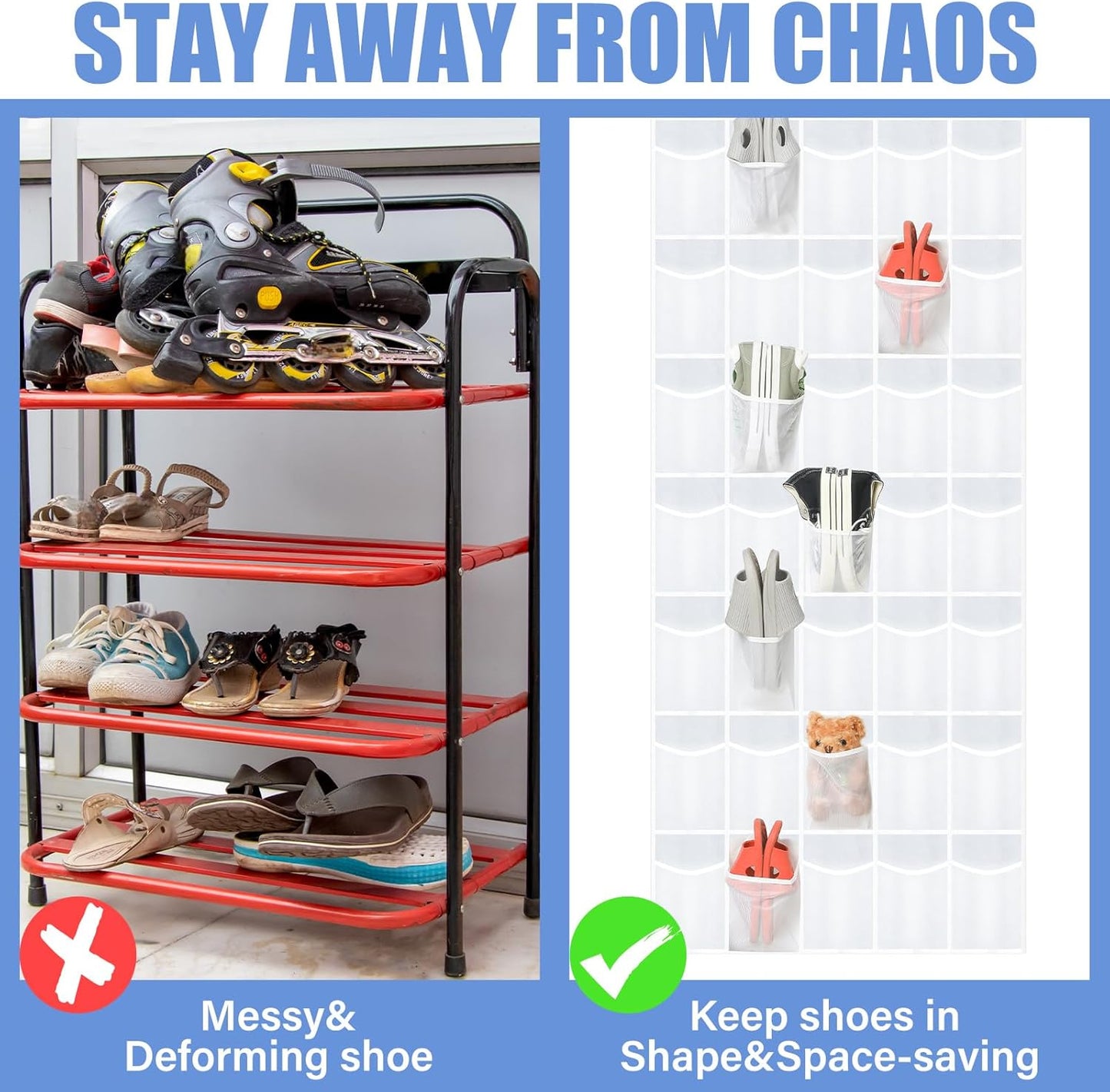 Windyun Over The Door Shoe Organizer - Large Breathable Mesh Pocket Rack | Clear White Hanging Storage for Closet