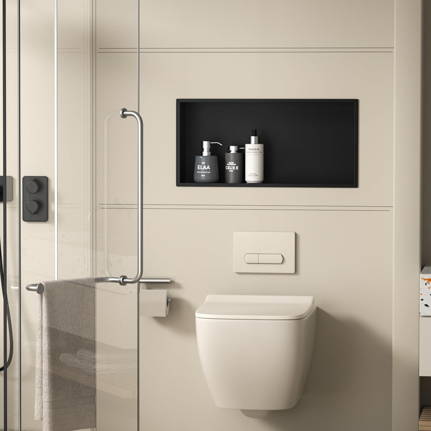 Bernkot Stainless Steel Shower Niche 24" X 12" Matte Black No Tile Needed Niche Shower for Bathroom Storage Recessed Wall Niches Bathroom Shelf Over Mount Installation