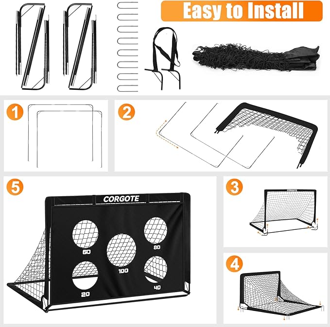 Kids Soccer Goal for Backyard Set, 2 Pack of 4x3 Toddler Soccer Net Practice Equipment with Ball, Training Equipment with Target Ball & Cones, Soccers Gifts for Boys 3-12, Outdoor Sports Toys