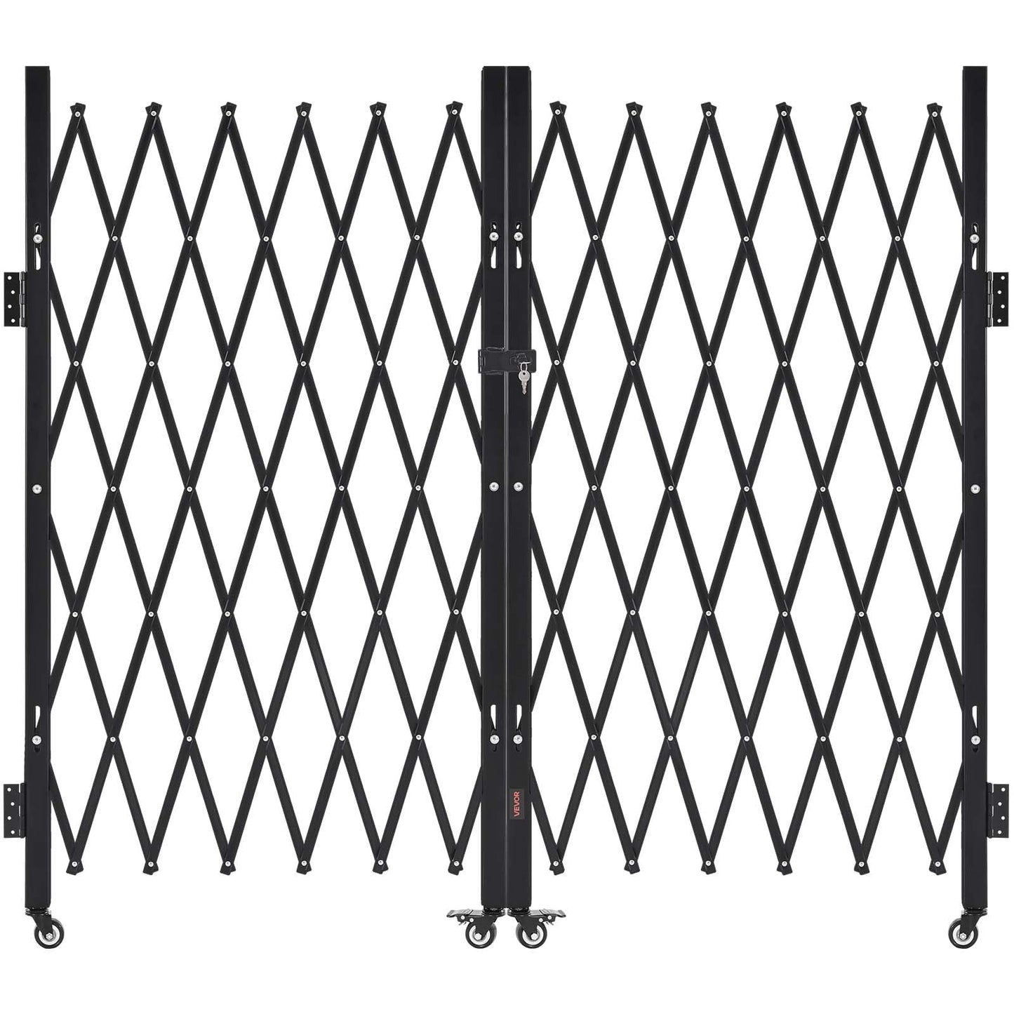 VEVOR Double Folding Security Gate, Lockable Scissor Gate with 360° Swivel Casters, Outdoor Barricade Steel Retractable Gates, for Entry Security, Garage, Warehouse & Pool, 125.98 x 63.19 in (W x H)