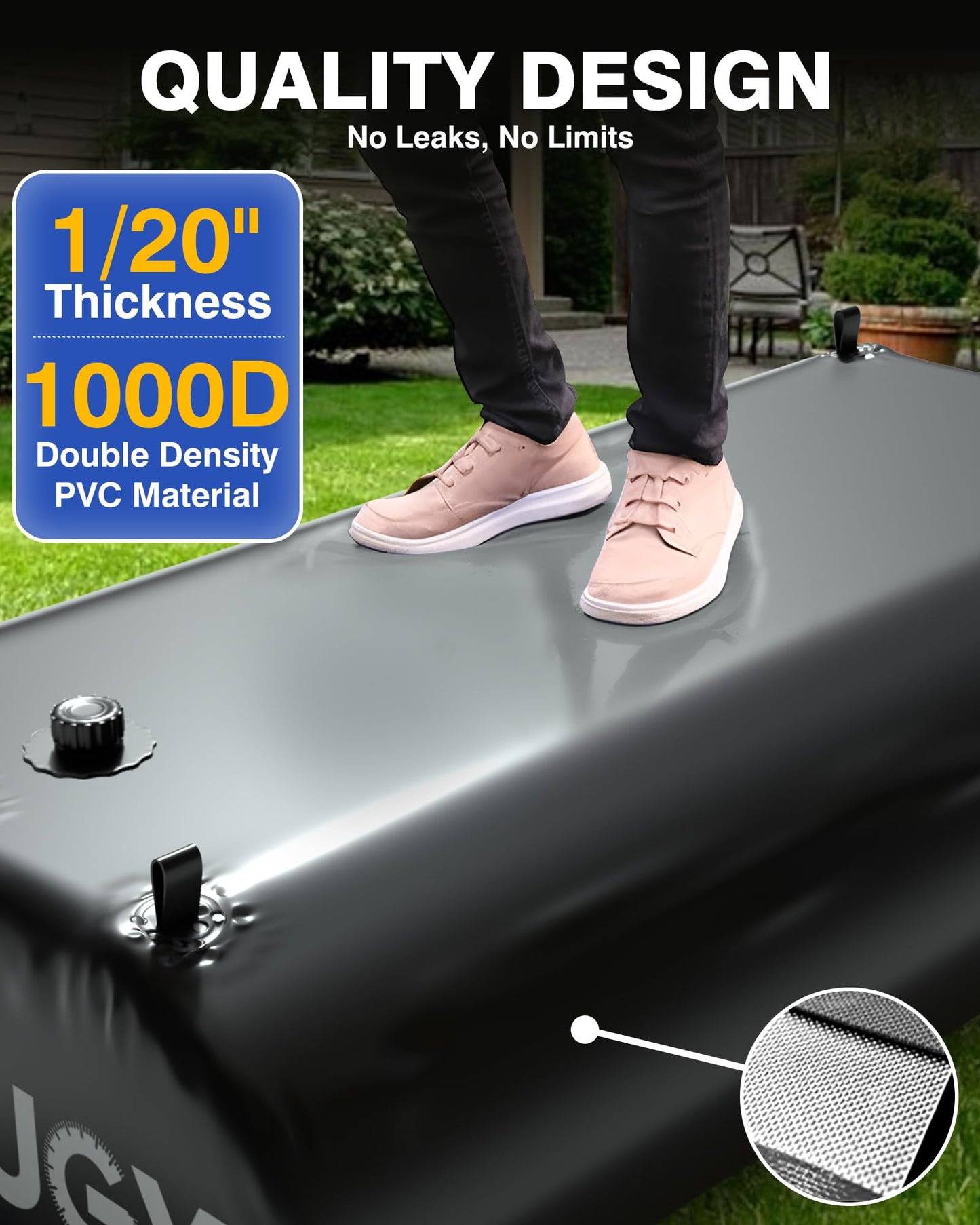 GUGY Portable 143 Gallon Water Bladder for Truck Bed,Carrier Cart Large Water Bob Bathtub Emergency Water Bladder for Outdoor RV & Car Camping Water Storage Bladder with Spigot,Overflow Kit-Black 540L