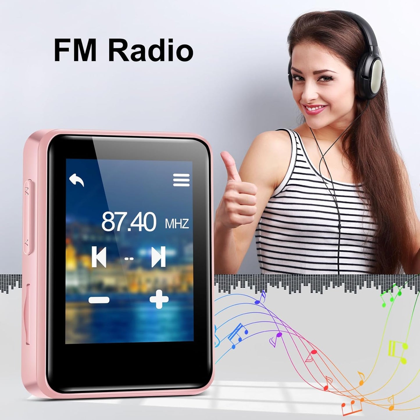 woolynew MP3 1.8 inch 512GB, 32GB Player with Bluetooth, Screen Portable Music Player with Speaker, FM Radio, Recorder