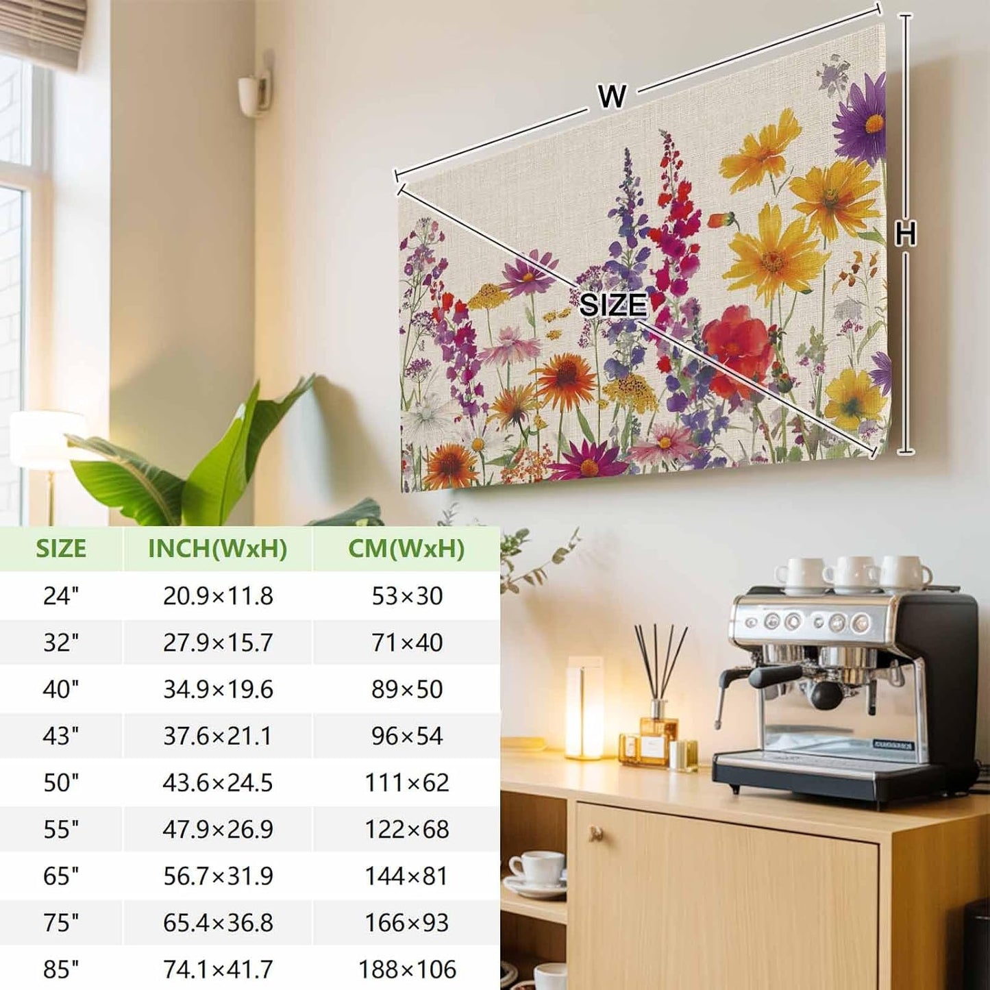 Trosturdspn 85 Inch Spring Floral Indoor TV Cover LCD TV Screen Protector Stretchable Television Dust Cover Watercolor