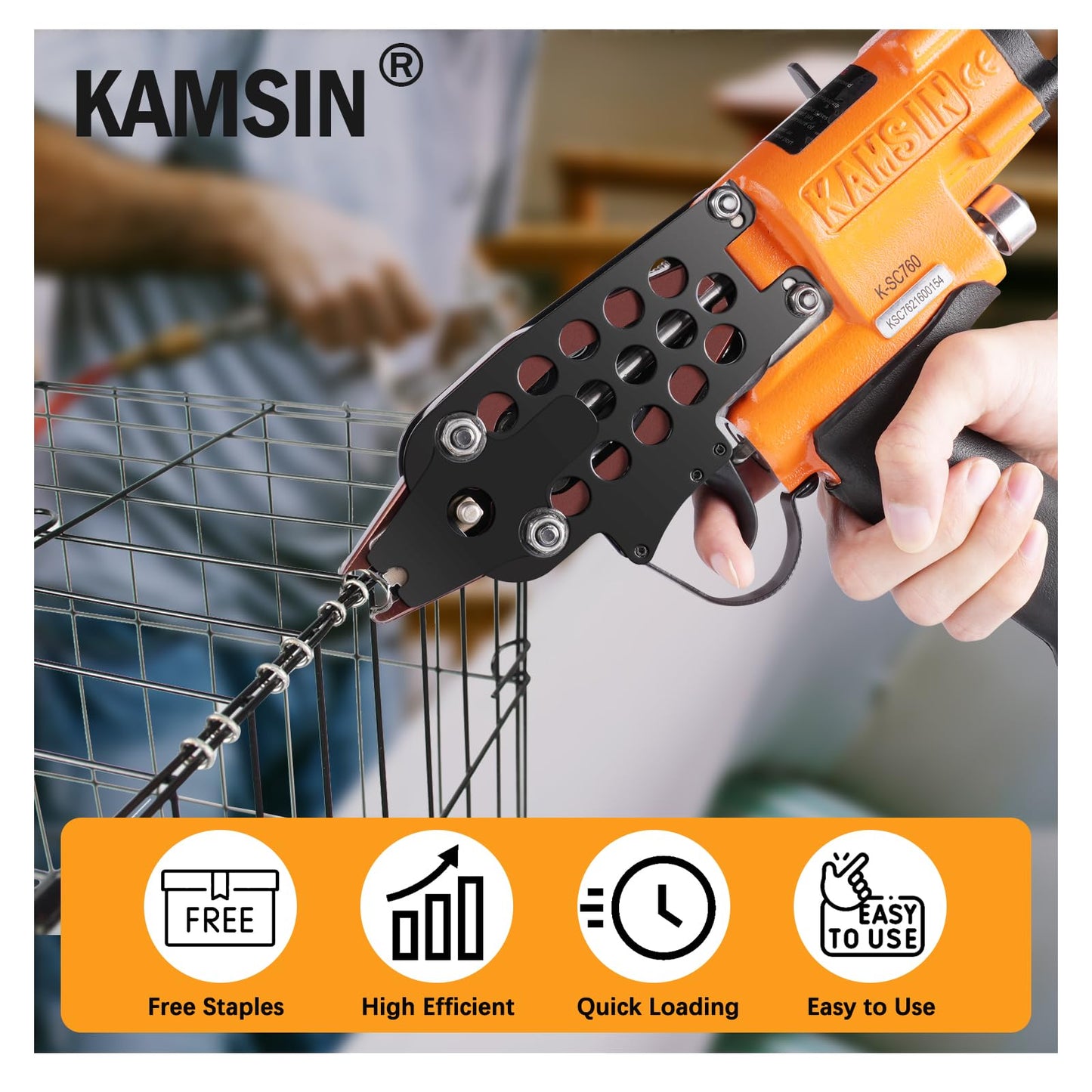 Combination of Kamsin K-SC760 16 Gauge Pneumatic C Ring Gun Kit and 1/2-Inch Crown 18,000pcs Galvanized Hog Ring Staples