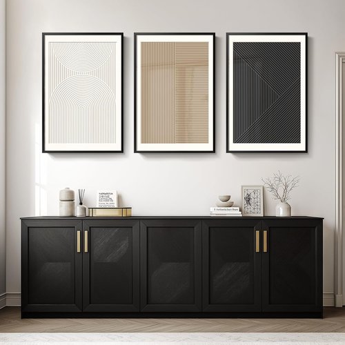 Framed Modern Black and White Abstract Wall Art | Set of 3 Minimalist Canvas Prints 24x36 Inch