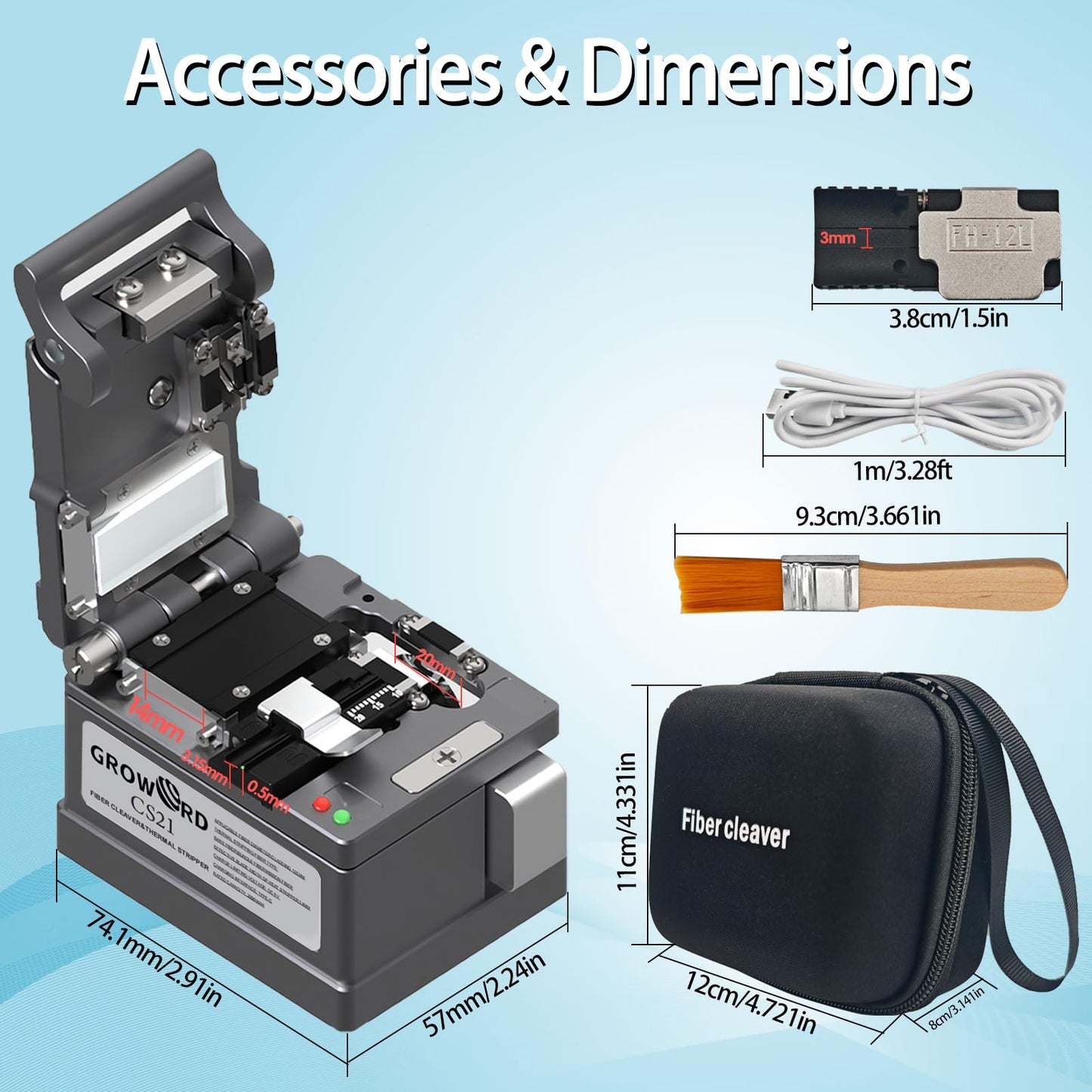 groword Optical Fiber Cleaver Handheld Fiber Optic Thermal Stripper for Ribbon or Simplex Fiber,2 in 1 Stripping and Cutting,Fiber Optic Hot Stripper, Automatic Heating Stripping Tool for 1-12 Strands