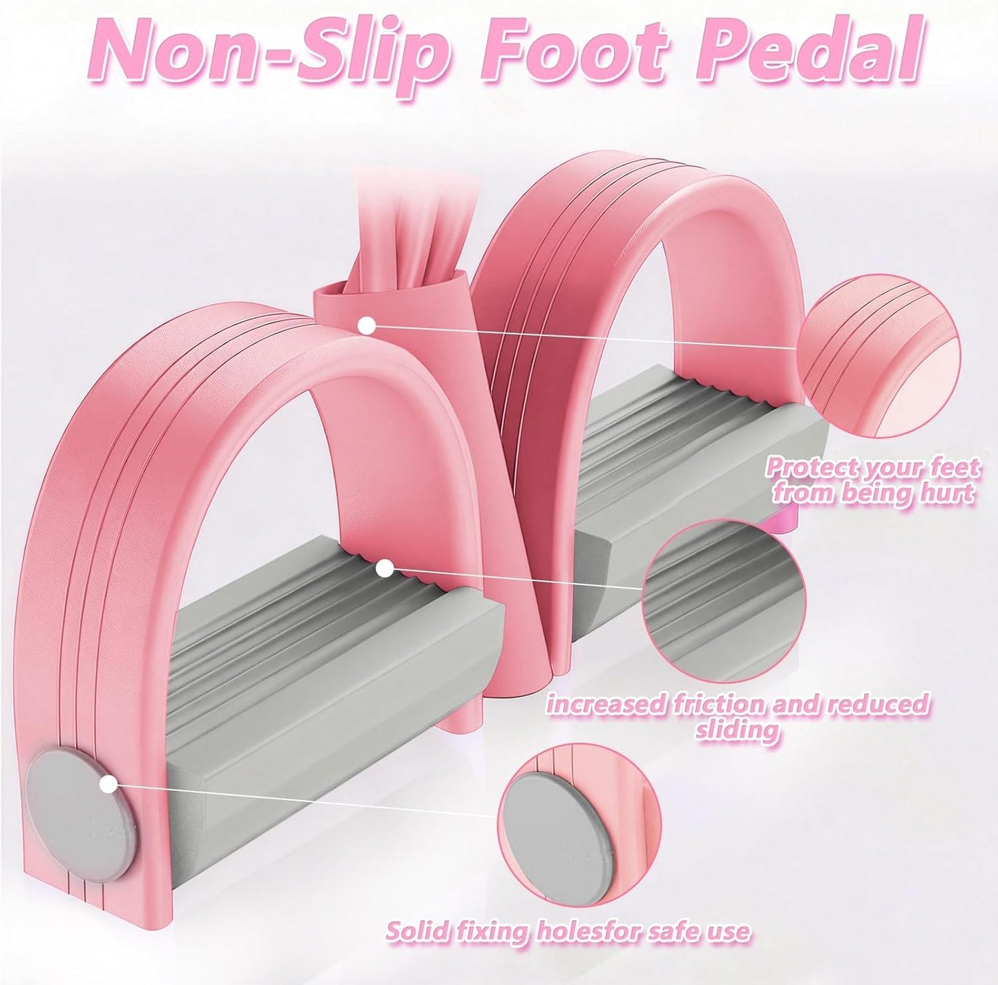 8-Tubes Pedal Resistance Band with Handle, Multifunction Exercise Rope for Working Out, Foot Pedal Resistance Band for Abdomen, Waist, Arm, Leg, Pink