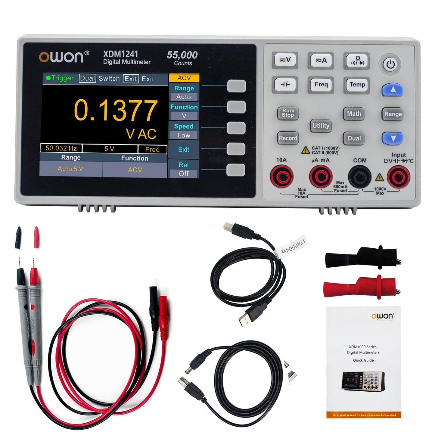 OWON XDM1241 Portable Digital Multimeter,3.5in Desktop Digital Multimeters, 55000 Counts LCD True RMS Temperature Tester Meter for Instruments and Laboratories, Factories