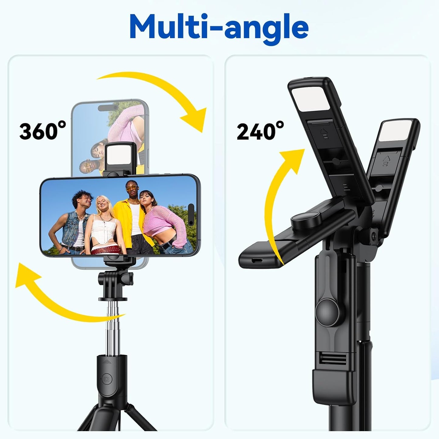 Aourxiv 4-7'' Selfie Stick Tripod with Light, Retractable Selfie Stick Tripod with Wireless Remote Control
