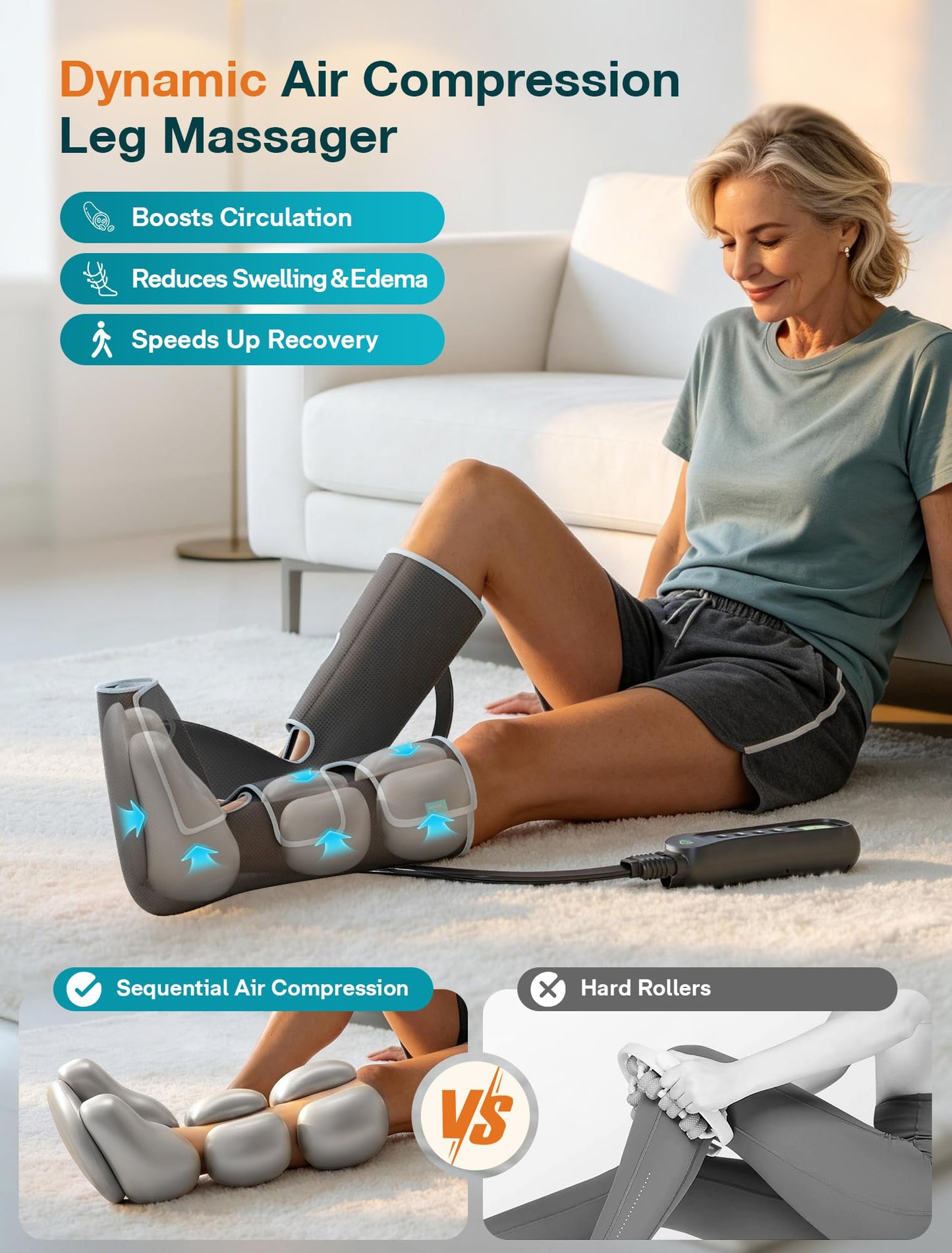 ALLJOY Leg Massager for Circulation and Pain Relief FSA, Father-s Day Gift-s for Dad Men Women, Leg Massager with Heat and Compression Helpful for Vericose Veins, Fatigue, Cramps, Swelling, Edema