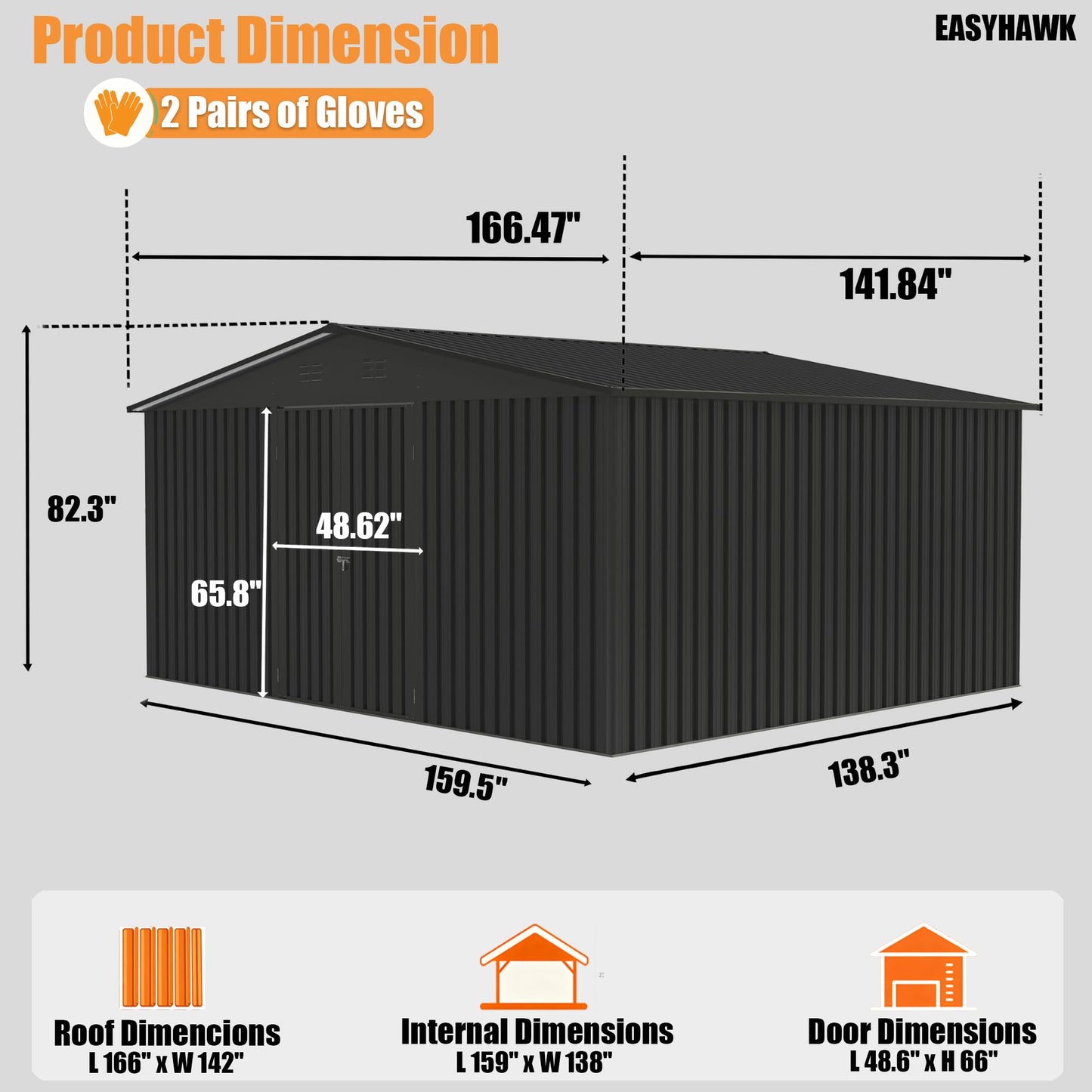 EASYHAWK 14x12 FT Outdoor Storage Shed, Metal Garden Shed with Lockable Door & Sloped Roof, Large Waterproof Utility Tool Shed for Backyard, Garden, Patio, Lawn, Black