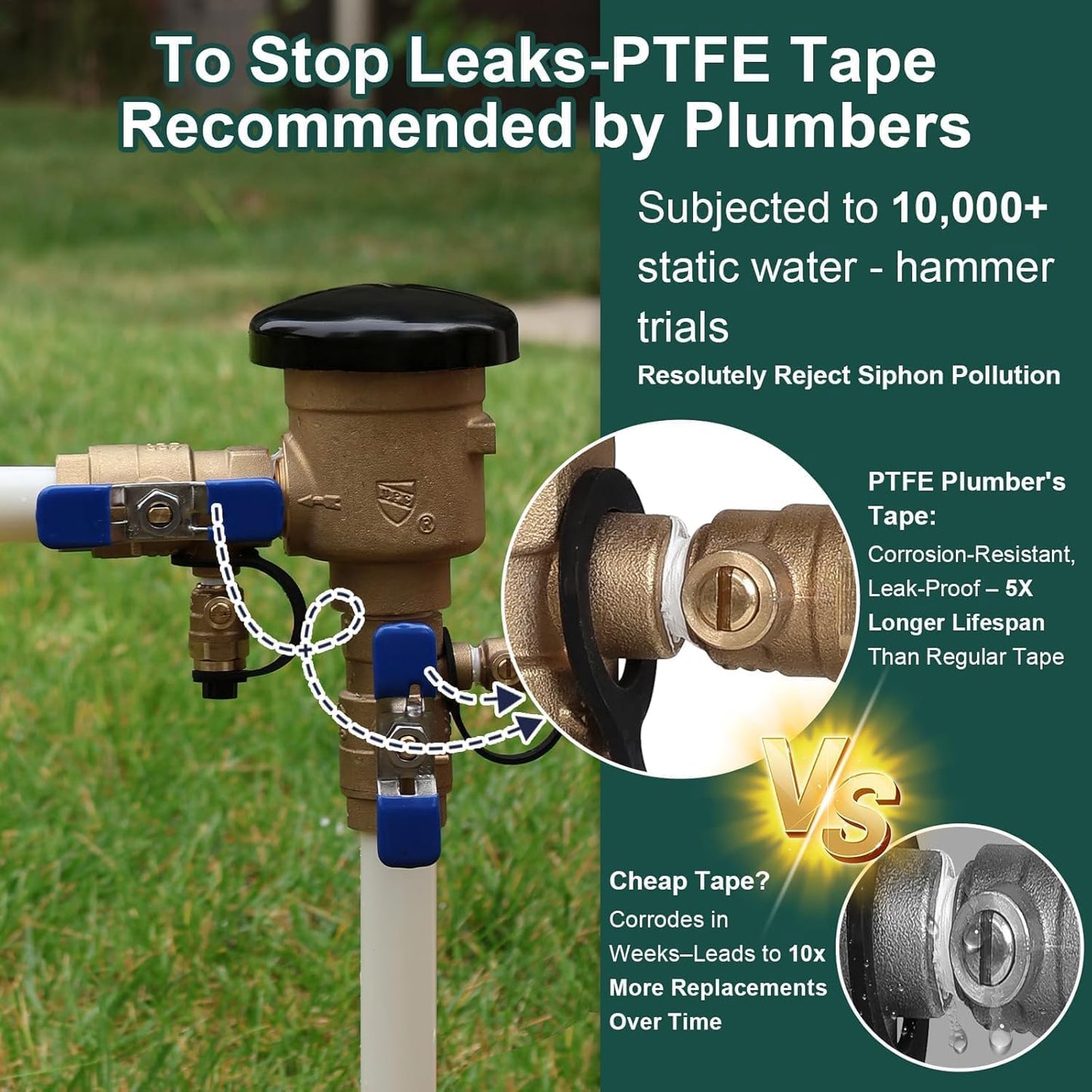 【UPC® Certified】1" Brass Pressure Vacuum Breaker with Repair Kit, Max 400PSI Sprinkler Backflow Preventer for Non-Potable Systems Like Irrigation & Industry