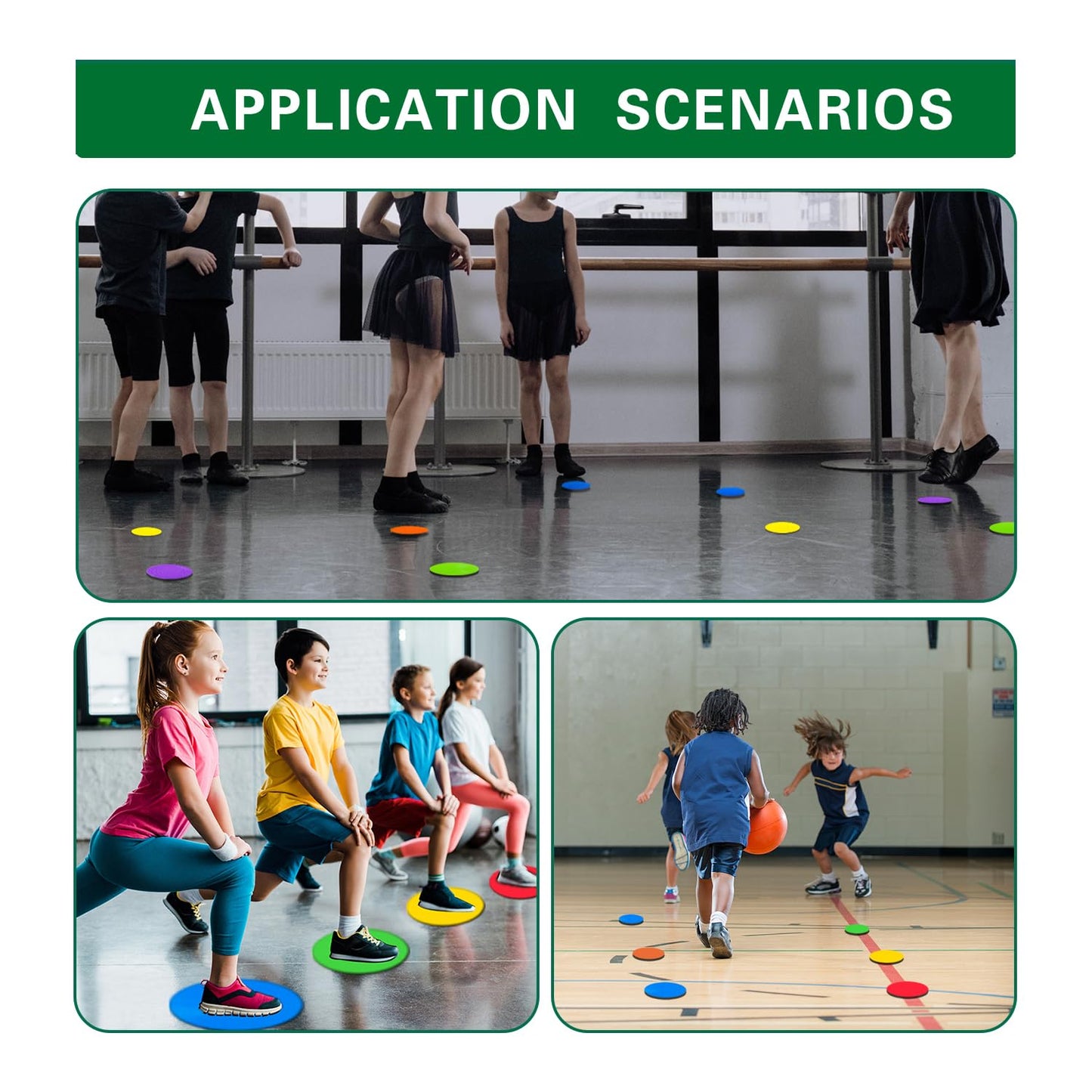 LZKIB 4 Inch 24 Pcs Poly Spot Markers Non-Slip Rubber Floor Dots for Gym, Flat Cones Agility Markers Poly Dots for Gym Floor Sports Soccer Basketball Speed Agility Training Dance Classroom