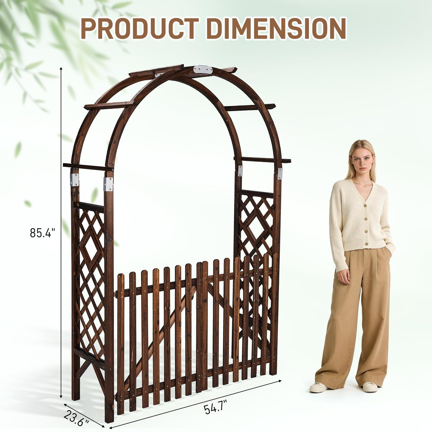 VINGLI Wooden Garden Arbor, Heavy Duty Outdoor Frame Trellis with Gate for Ceremony, Wood Trellis Garden Arch Pergola for Plant Climbing, Patio, Lawn, Wedding