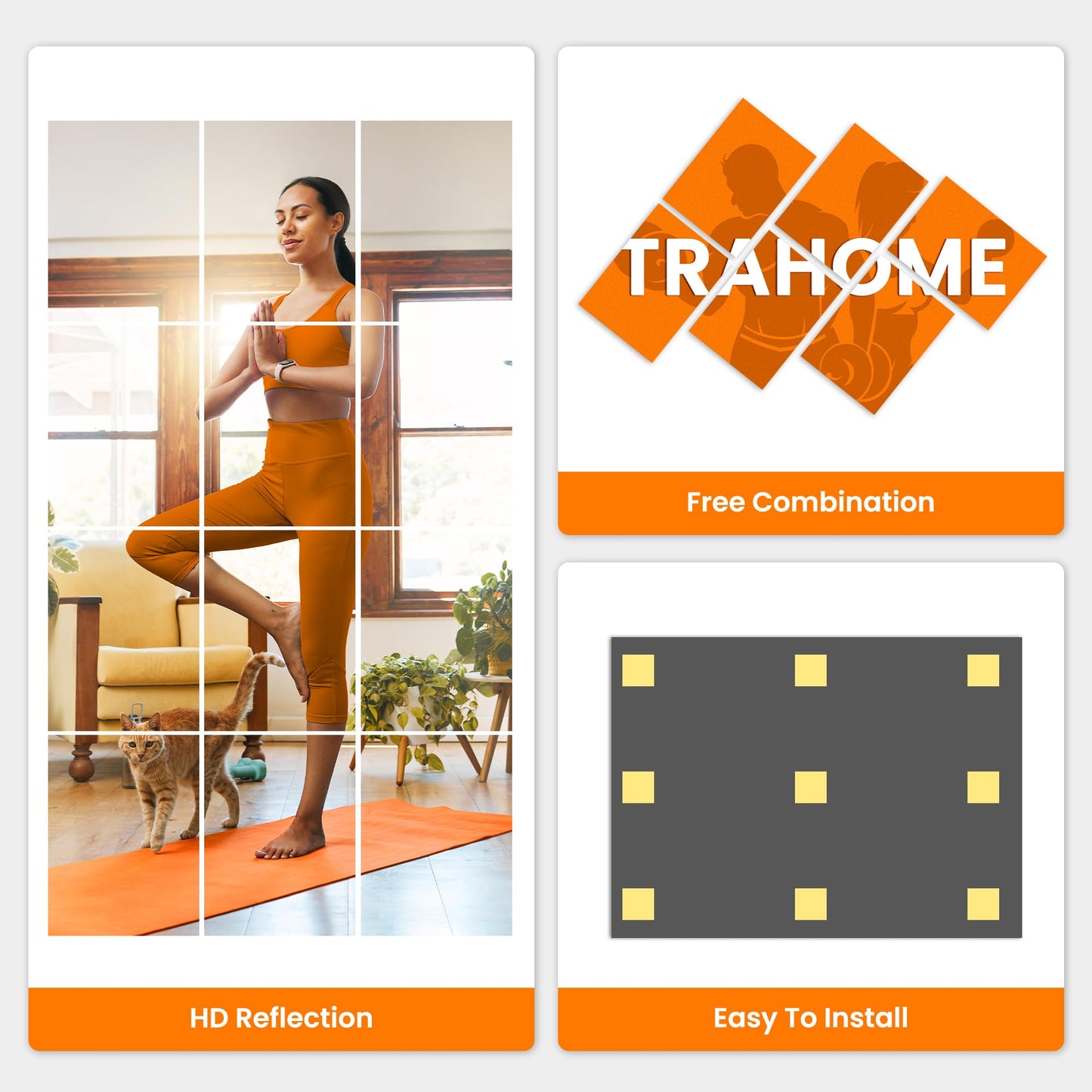 TRAHOME Wall Mirror Tiles, 16"x12"x12PCS Full Length Home Gym Mirror for Garage, Bedroom, Living Room, Over The Door
