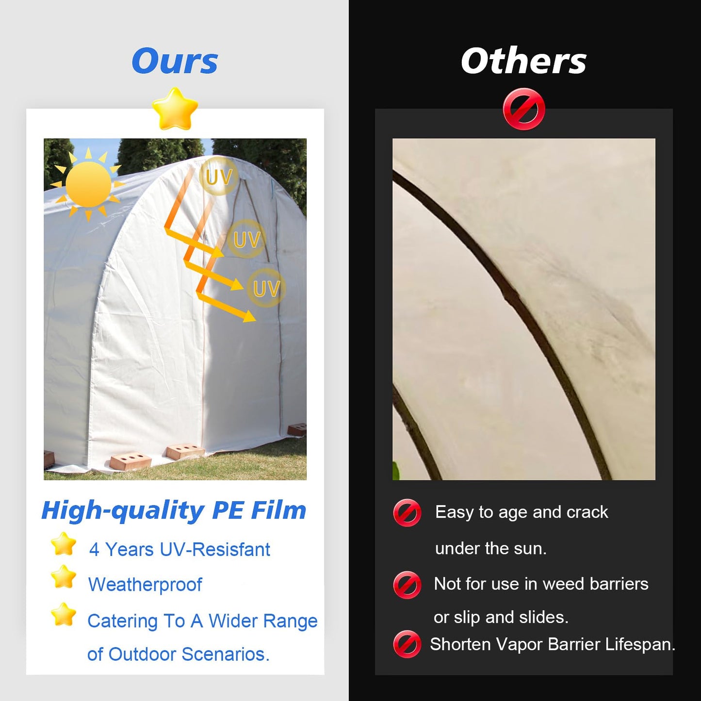 Crawl Space Vapor Barrier, 10Mil Film, 10' x 25', Drop Cloth Vapor Barrier Covering for Crawl Space Encapsulation, Thick Plastic Sheeting, Black and White Panda Film, Heavy Duty Polyethylene Film