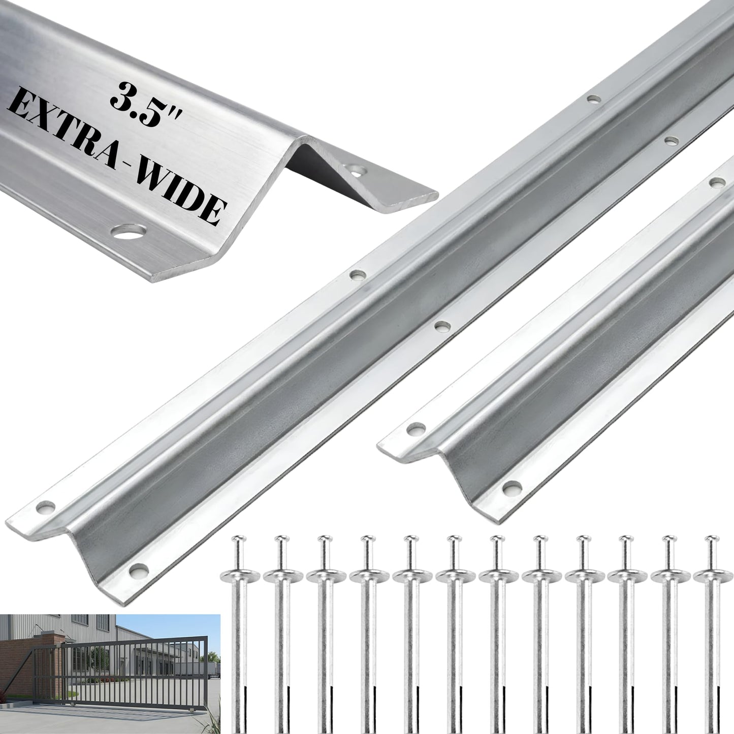 8FT(4FT×2) Heavy Duty Extra Wide 3.5" Wide V-Track for Sliding Gate,Compatible with 4" & 6" V-Groove Wheels, Galvanized Steel Ground Track Modular Design for Driveway, Warehouse & Industrial Gates