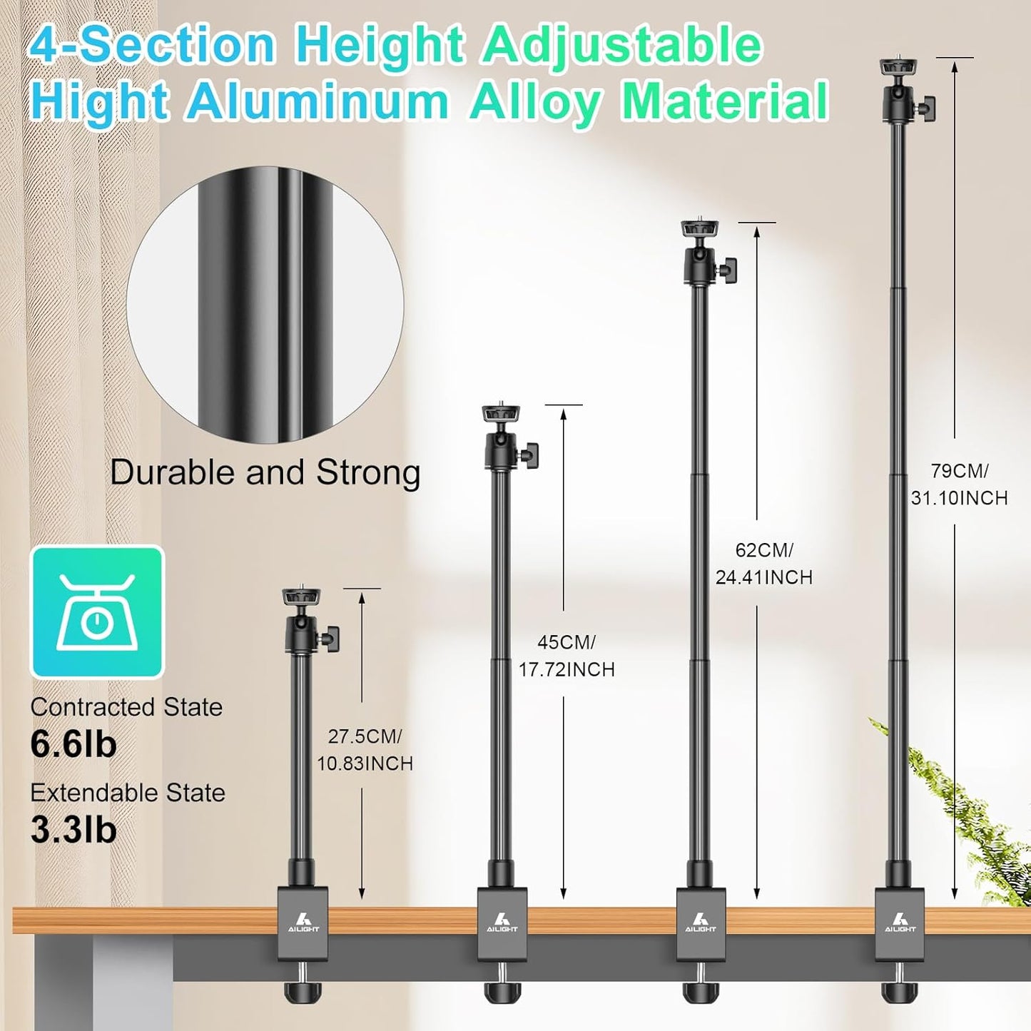 ailight 1/4" insta360 Camera Desk Mount Webcam Stand, Adjustable Table Camera Stand with Screw & C Clamp Overhead