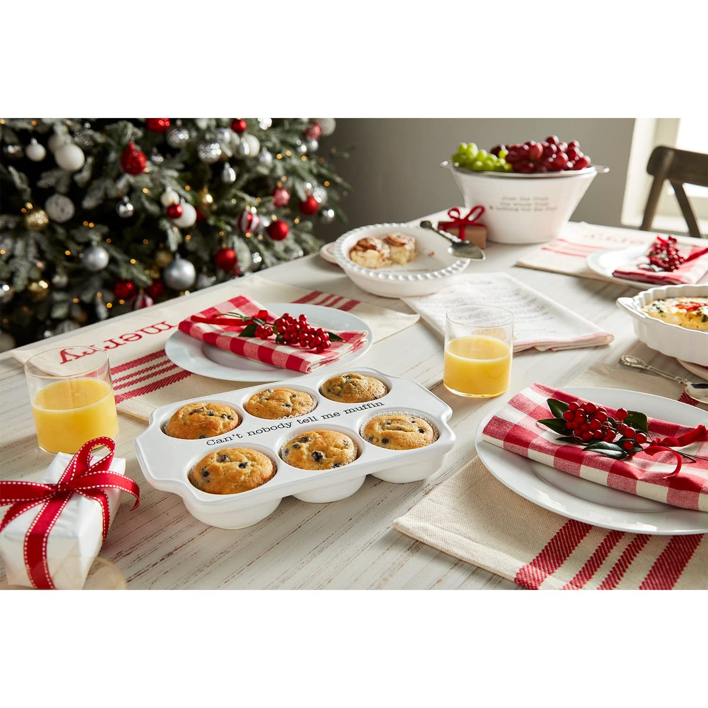 MUD PIE Circa Muffin Tray and Spatula Set, White, 12" x 8"
