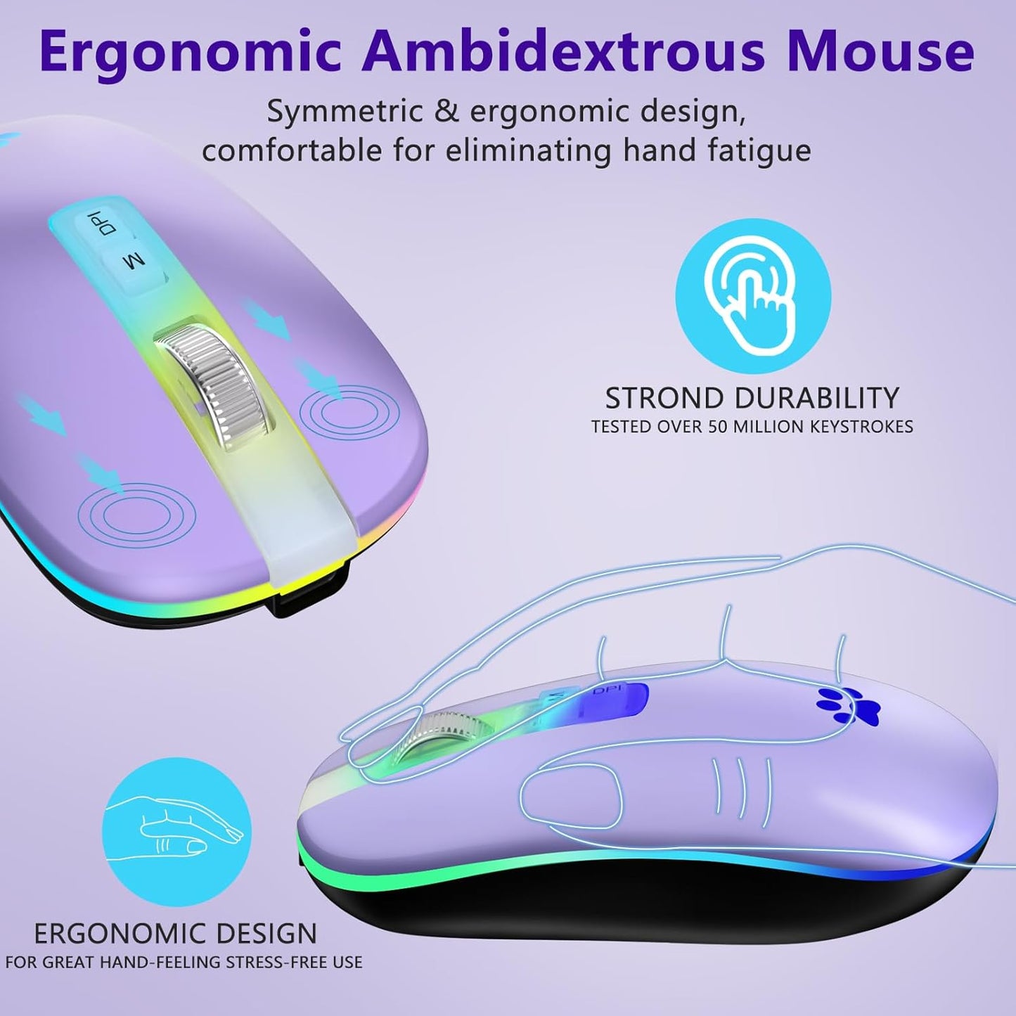 KARFUN 2.4G Wireless Mouse, Backlit LED Portable Slim Computer Mouses for Laptop, PC, Computer, MacBook, iPad