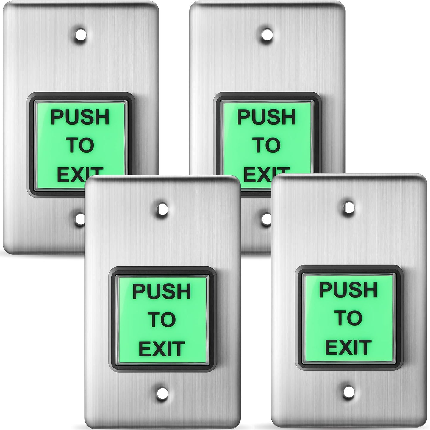 Tellegloww 4 Pcs Push to Exit Button Indoor Green Square Request to Exit Button Stainless Steel Wall Plate with Green LED Square