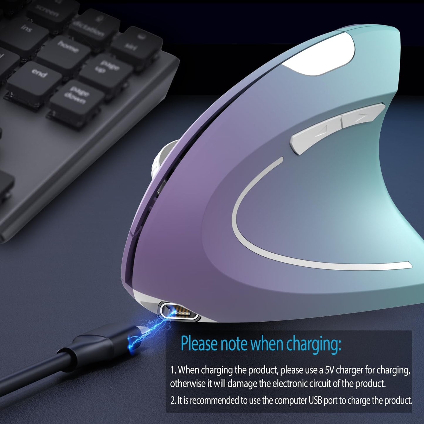 Vassink C(2in 1) 800/1200/1600 6 2.4GHz Ergonomic Wireless Rechargeable Mouse, USB A+Type Connection, DPI, Buttons