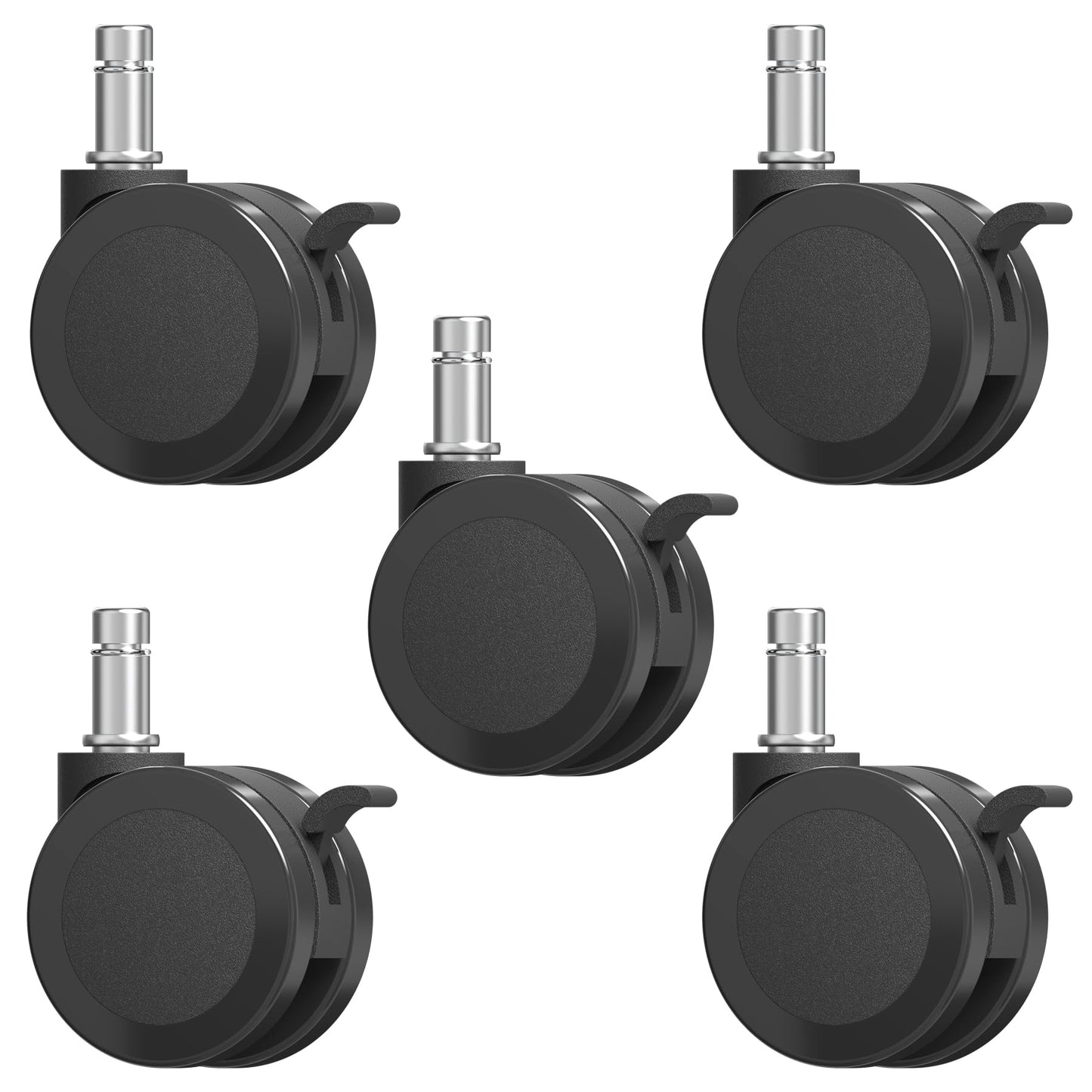 Office Chair Caster Wheels Replacement with Brake, 2.36"(60mm) Casters Replacement for Office Chair or Stool Wheel, Universal Size 11x22mm for Carpet and Hardwood Floors with Brake(Set of 5)