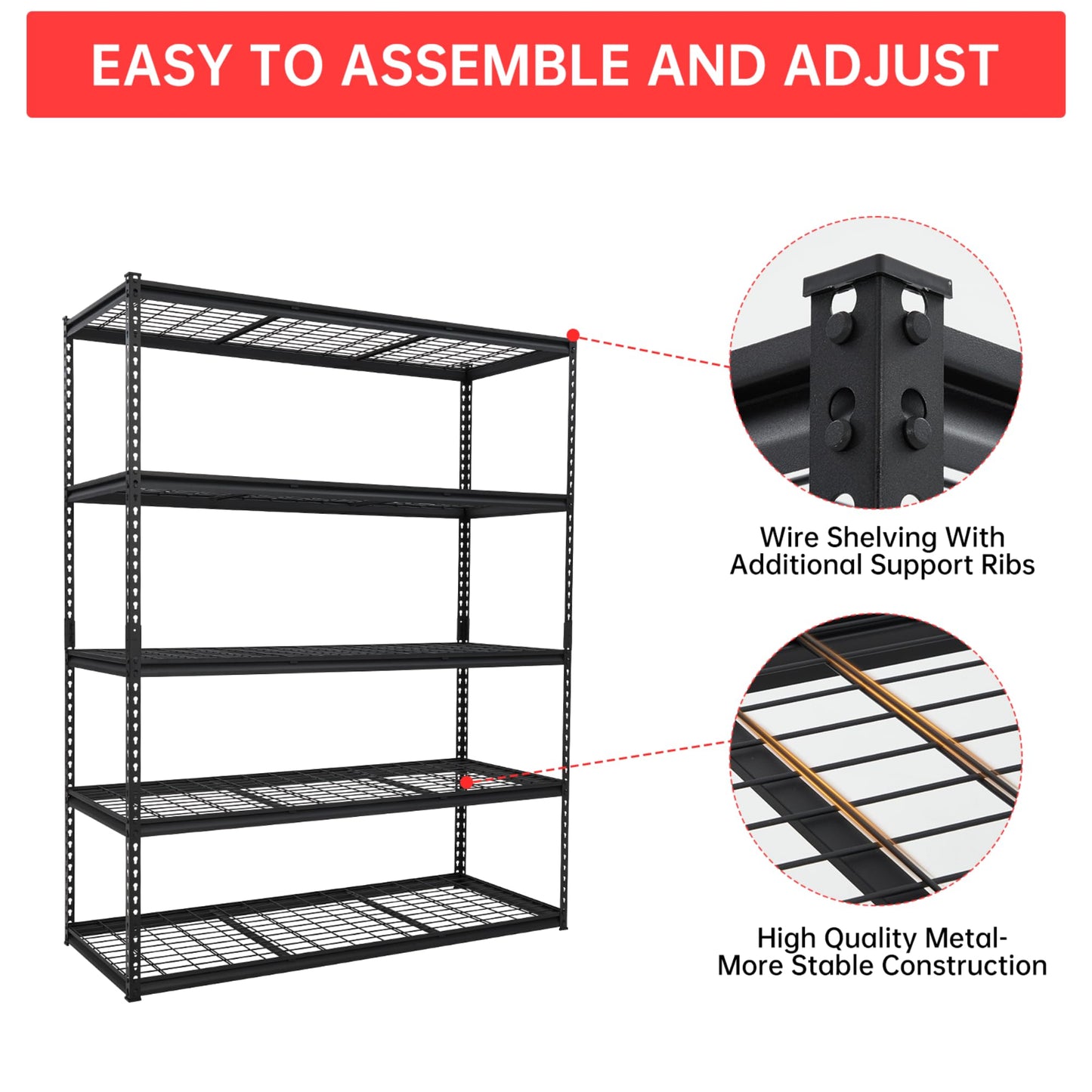 Towallmark Heavy Duty Storage Shelves 60 * 24in, 5 Tier Garage Storage Shelving, Adjustable Metal Storage Shelf Unit, Easy Assemble Garage Storage Shelving