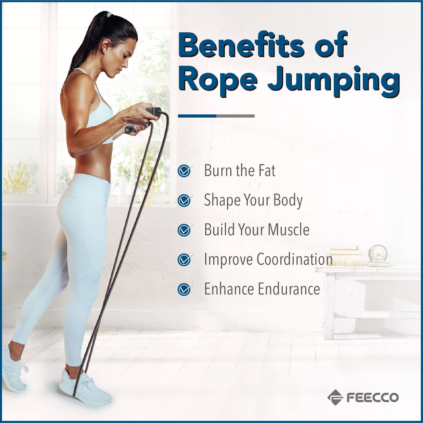 FEECCO Weighted Jump Rope for Men, 14mm PVC Rope with Metal Handles and Ball Bearings