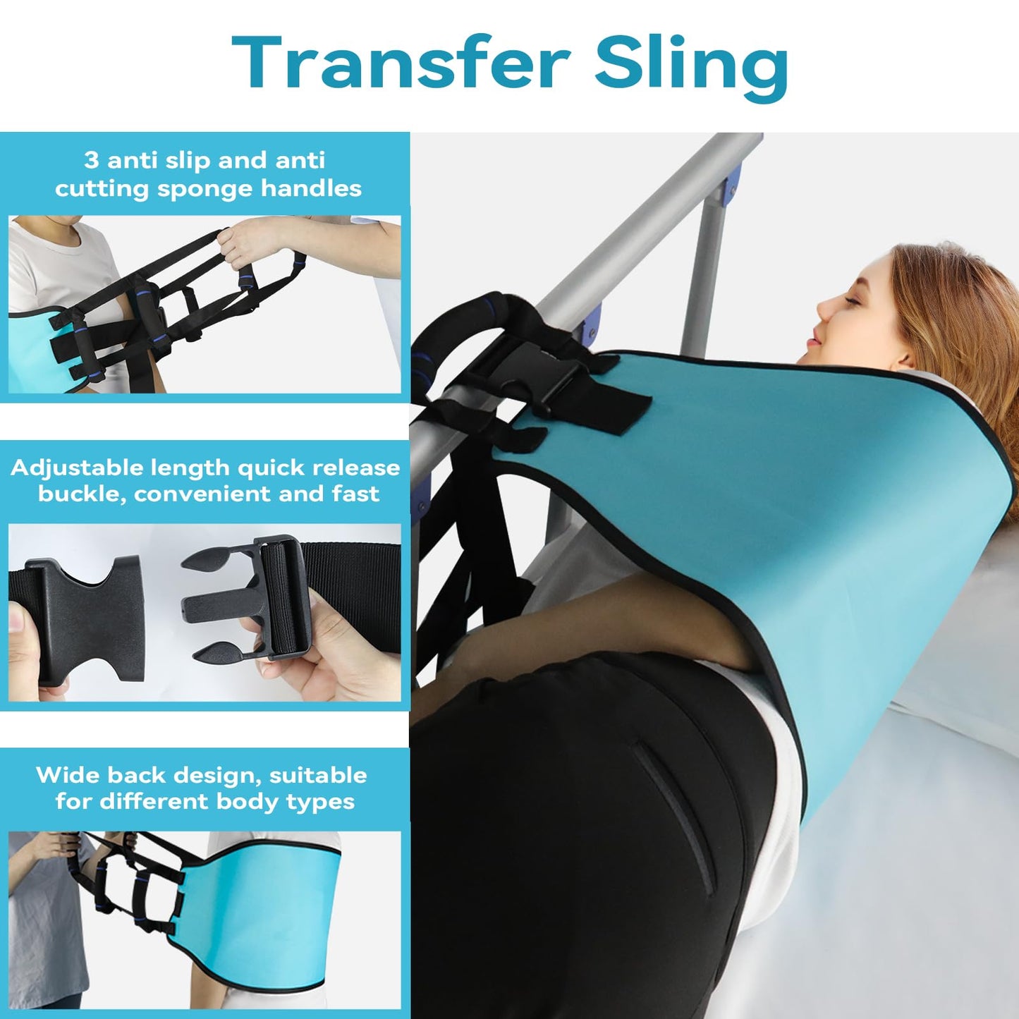 KkaFFe Transfer Sling for Elderly, Padded Assist Gait Belt, Heavy Duty Patient Lift with Straps, Mobility Standing and Lifting Aid for Elderly, Injured, Disabled - Safely Move from Wheelchair and Bed