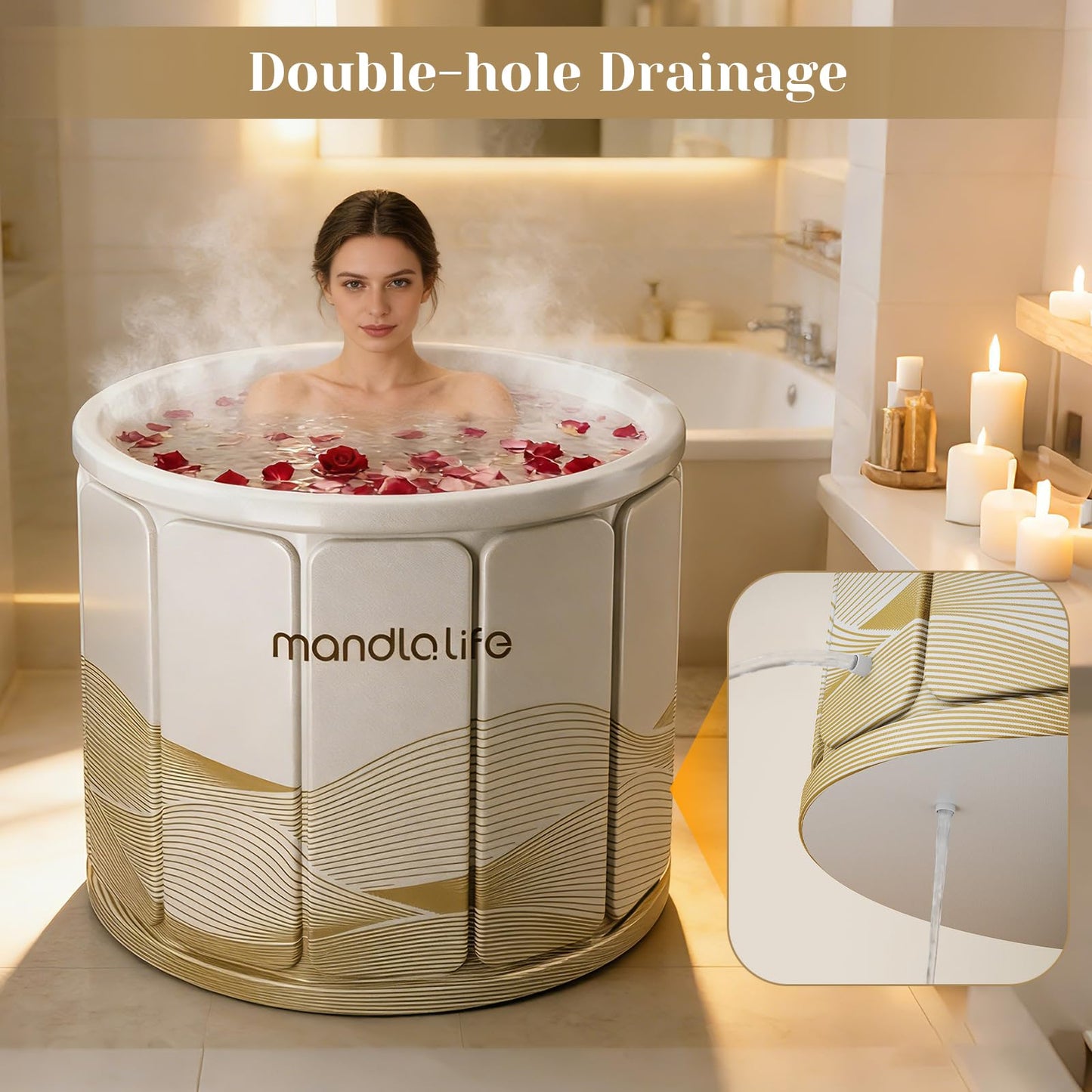 Portable Bathtub for Adults, Collapsible Freestanding Bathtub for Shower, Hot Ice Bath Tubs with Thickened Multi-layer Material to Keep Temperature, Indoor Outdoor Soaking Tub (XL 31.5" L x 25.6" H)