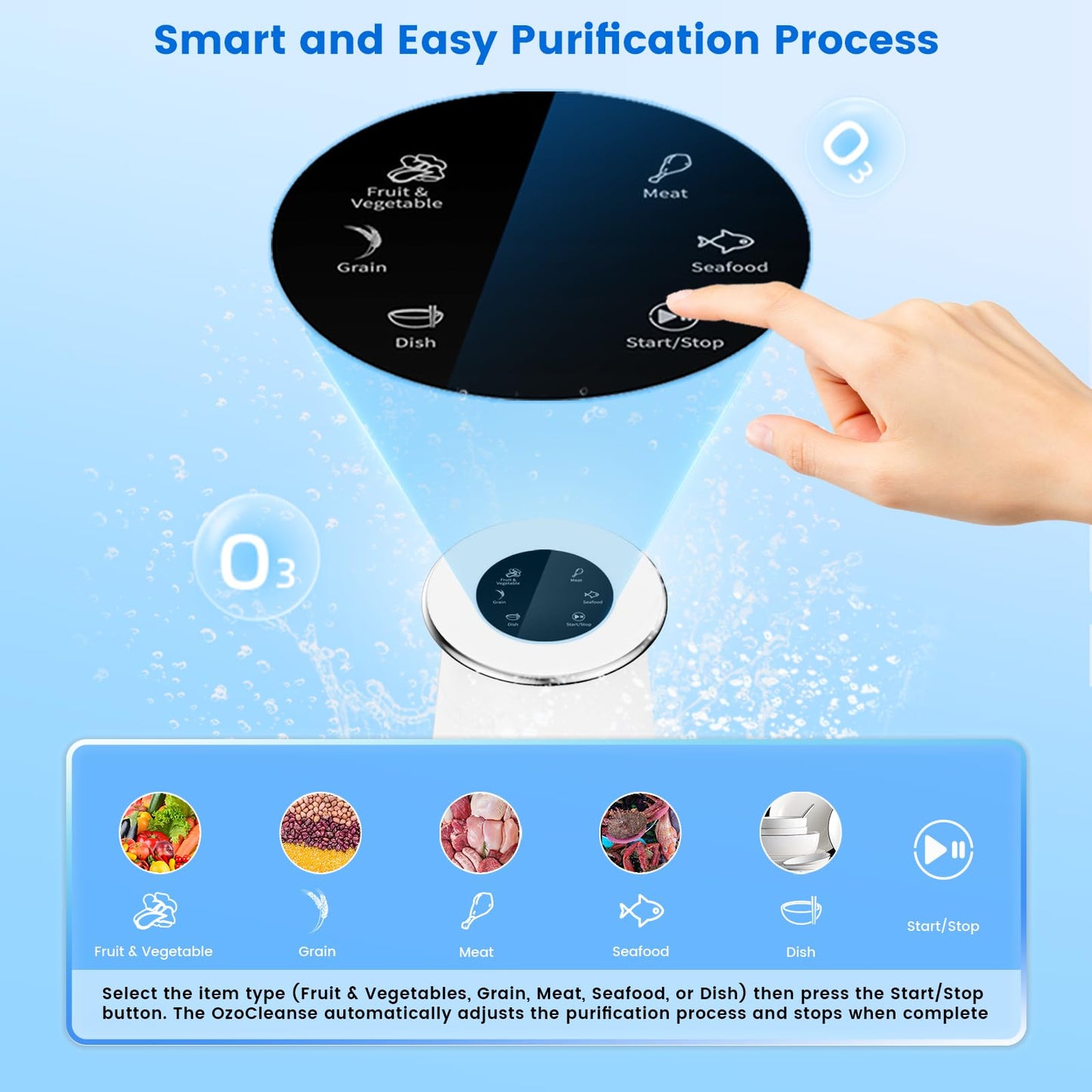 Powerscale Ozone Generator Fruit and Vegetable Washing Machine with Ozone Bubble Removes Pesticides Bacteria Hormone Residues, Fruit Vegetable Cleaner Device with Timer & Smart Touch Control