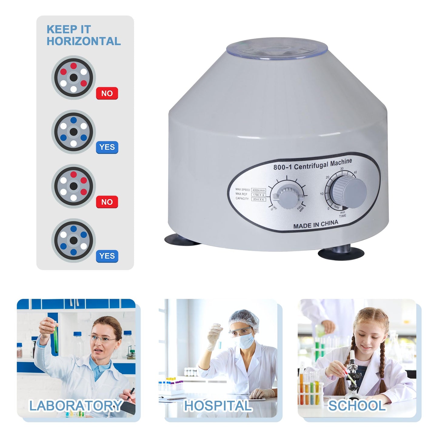 SUPER DEAL Electric Lab Centrifuge Machine, 4000 RPM, 20 ml x 6 Capacity, Precise Timer and Speed Control, 110V - Ideal for Medical and Laboratory Use