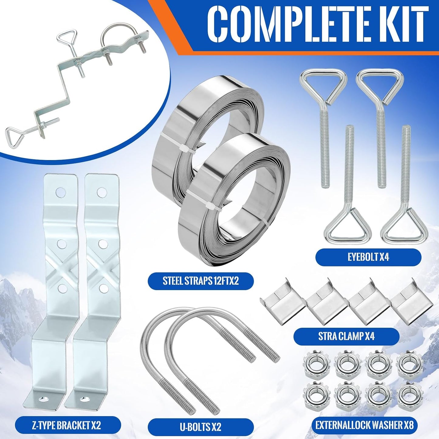 Blulu 12 12 Z-Type Chimney Antenna Mounts Kits with ft Adjustable Heavy Duty Galvanized Steel Straps & Hardware
