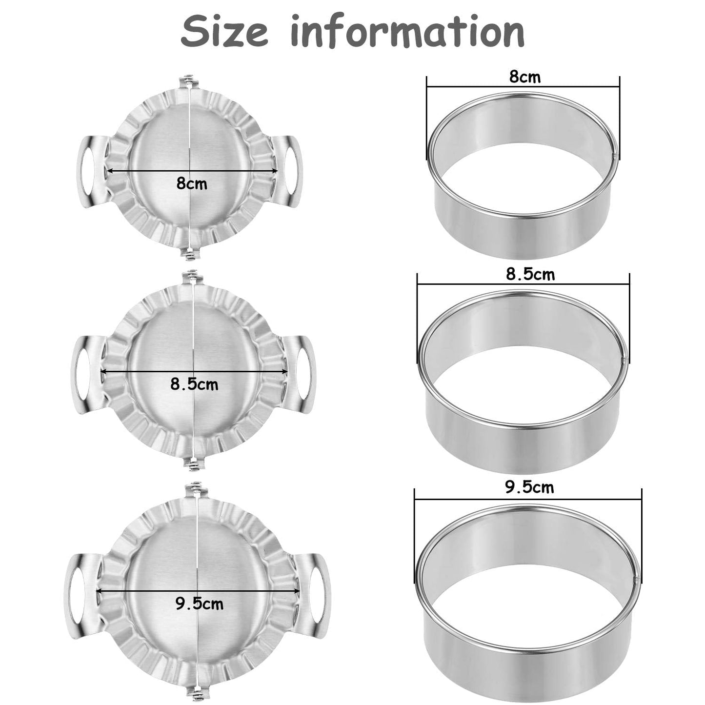 3 Pieces Dumplings Maker Dumpling Press Molds with 3 Pieces Dumpling Skin Maker in 9.5 cm/ 8.5 cm/ 8 cm Dumpling Wrapper Cutter Pie Ravioli Empanadas Press Mold for Kitchen