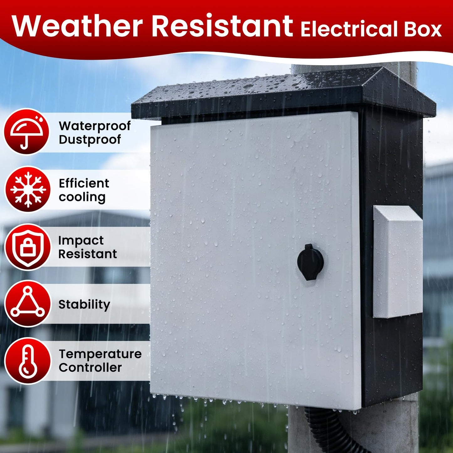 Outdoor Electrical Box with Fan and Thermostat,Weatherproof Electrical Enclosure with Dual Air Vents,Equipment Enclosure with Removable Mounting Plate,Wall/Pole Mounted (19.7" x 17.7" x 7.9")