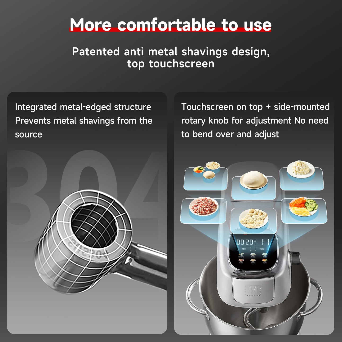 Hauswirt Stand Mixer 6QT XL Large, 4.5" LED Touch Screen Electric Household Stand Up Mixer, Full Metal Structure Standing Mixer 11-Speed, Dough Cake Bread Mixer – Silver
