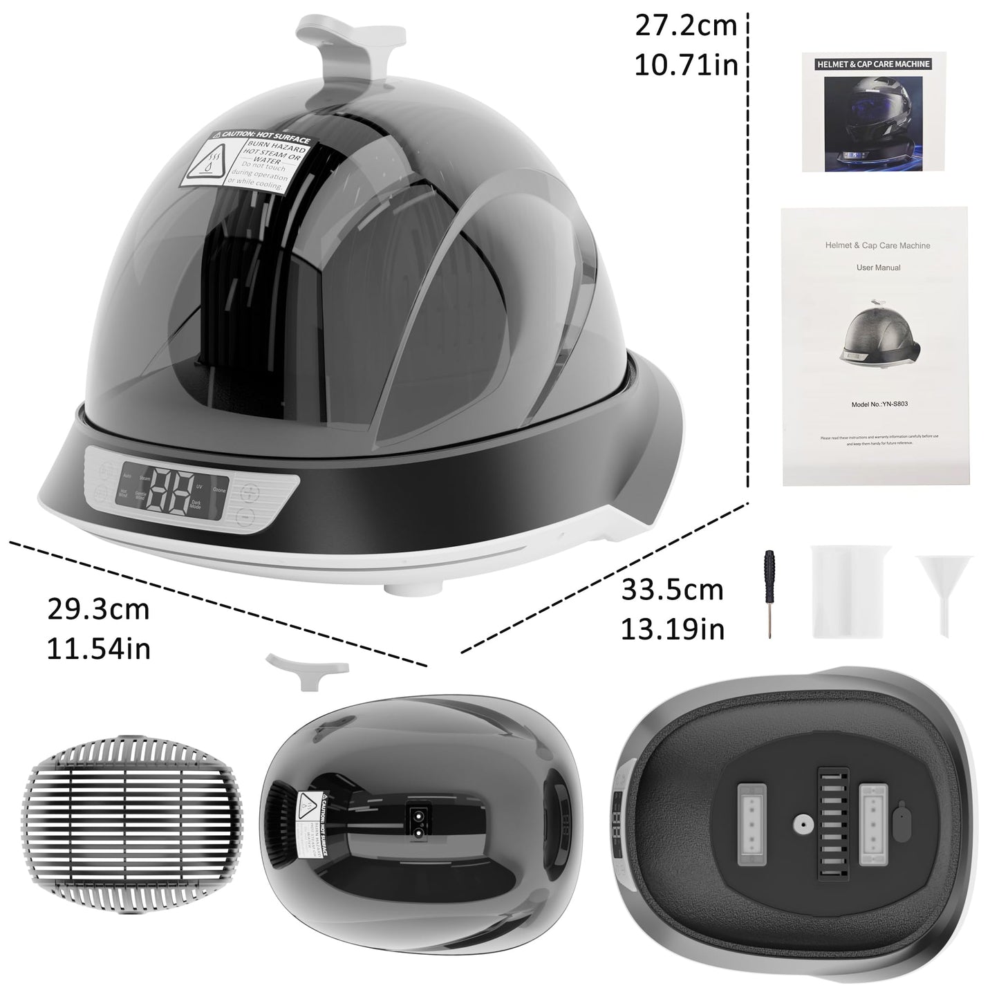 Hat Washer Cage, Hat Heat Press & Hat Shaper – All-in-1 Cap Care Machine with Steam Iron, Ozone, 3-Color Lighting – Hat Cleaner for Baseball Caps, Helmets – Keep Caps Clean & Dry