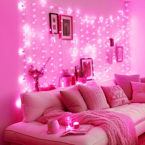 Minetom 300 LED Curtain Lights - Dimmable Fairy Lights with Remote & Timer | Pink USB String Lights for Indoor Decor