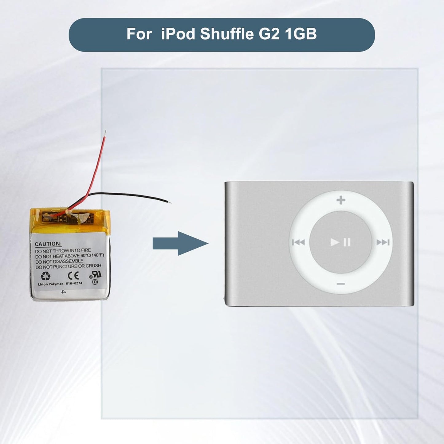 E-YIIVIIL 616-0274 G2 1GB, G3 MP3 3.7V 100mAH, Replacement Battery for iPod Shuffle Player Battery, with Repair Tool