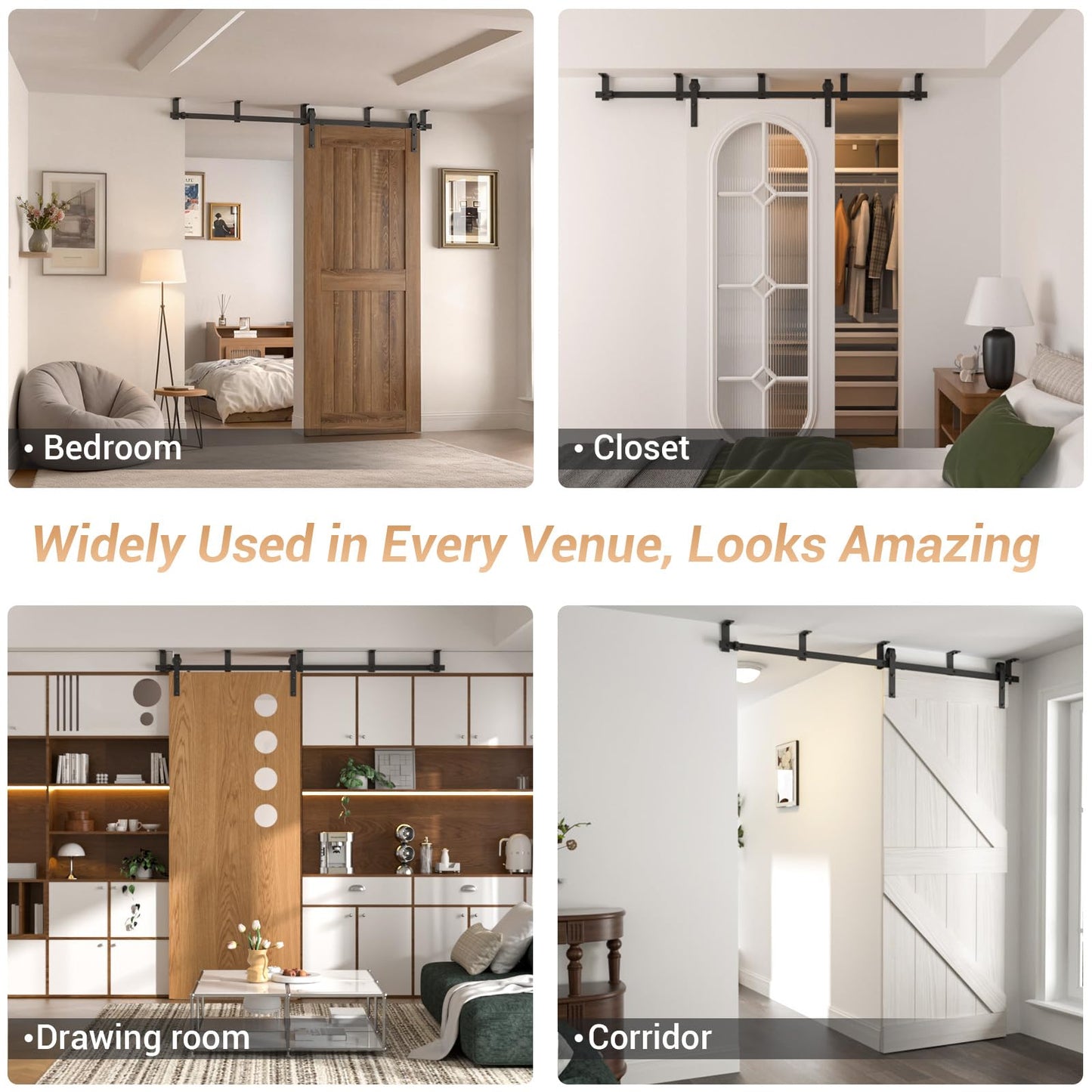 CCJH 7FT Ceiling Mount Bracket Sliding Barn Door Hardware Kit Black,Strong Bearing, Low Ceiling L-Shape Bracket System, Fit 42" Wide Single Door Panel (Basic Style)