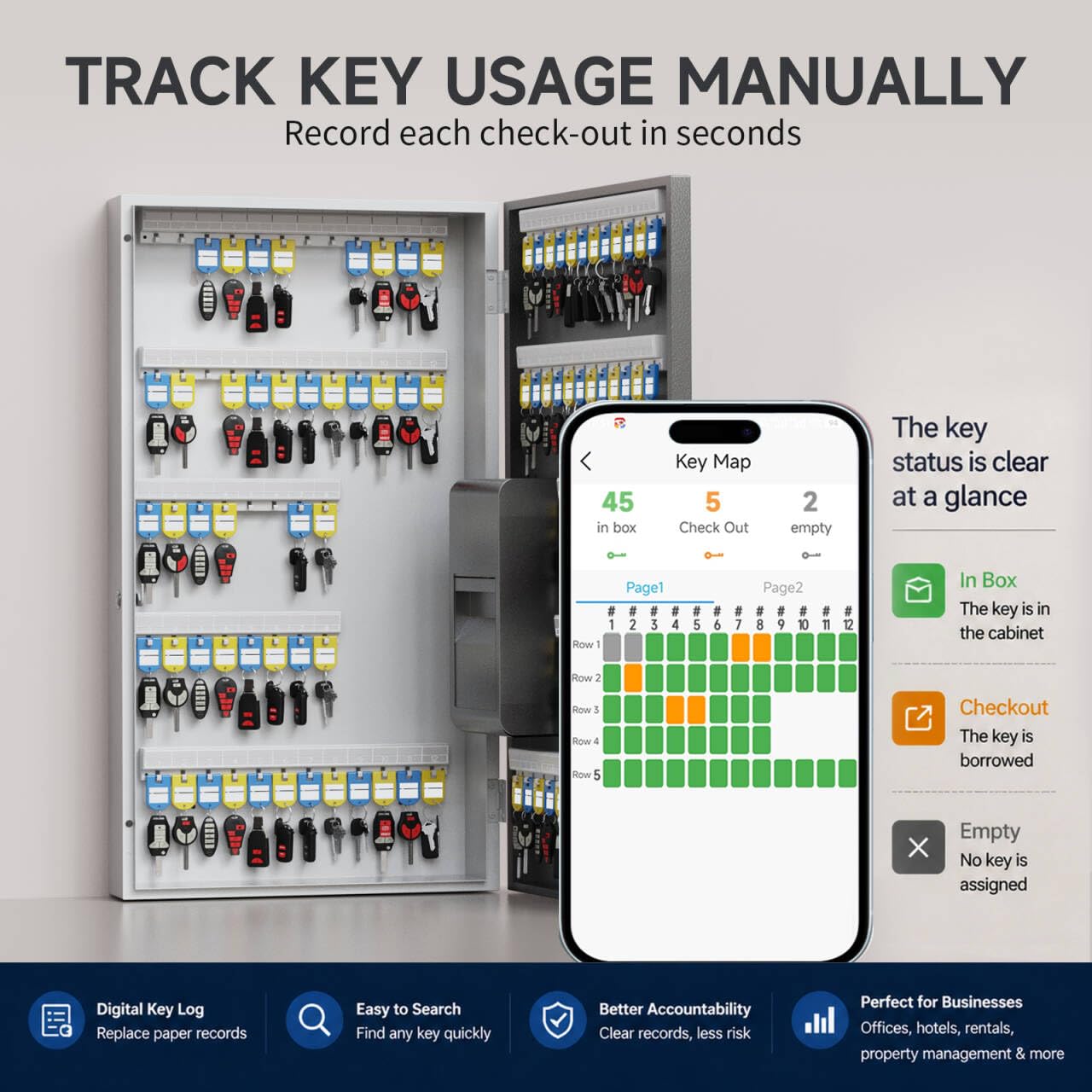 WeHere 104 Keys Lock Box, Key Management Cabinet Key with Drop Slot, APP Bluetooth, Digital Keypad, & WiFi Unlock, Access Log Tracking, Key Return Box for Hotel, Car Dealerships, Office, School